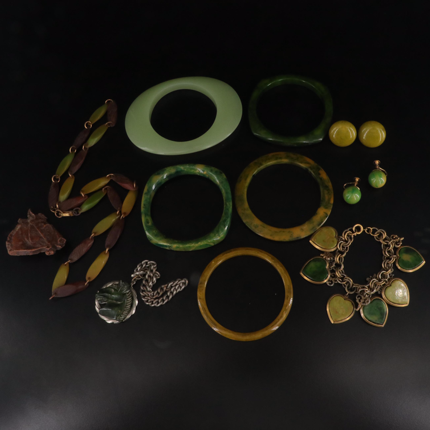 Collection of Vintage Bakelite Jewelry Including Equestrian Theme