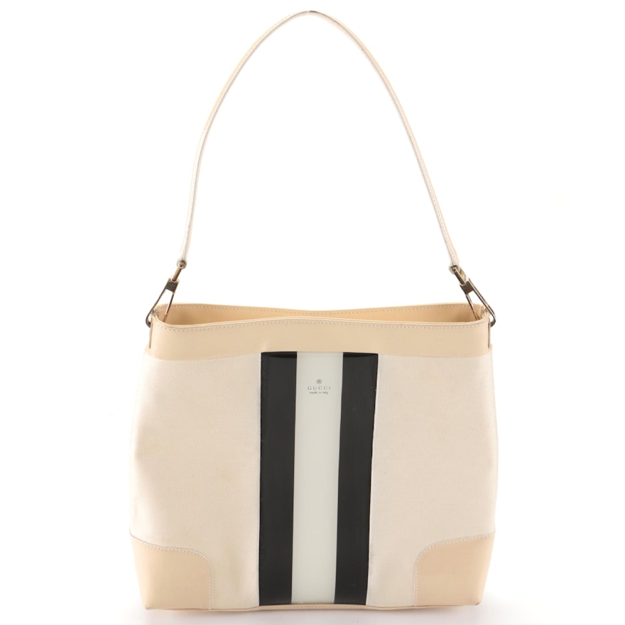 Gucci Slim Shoulder Bag in Canvas and Patent Leather with Vertical Stripes