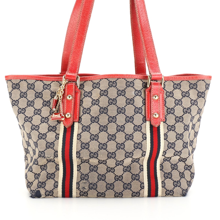 Gucci Jolicoeur Tote Bag in Navy GG Monogram and Red Leather