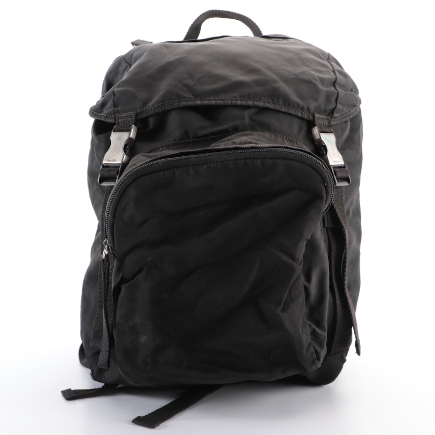 Prada Drawstring Rucksack Backpack in Black Nylon and Canvas