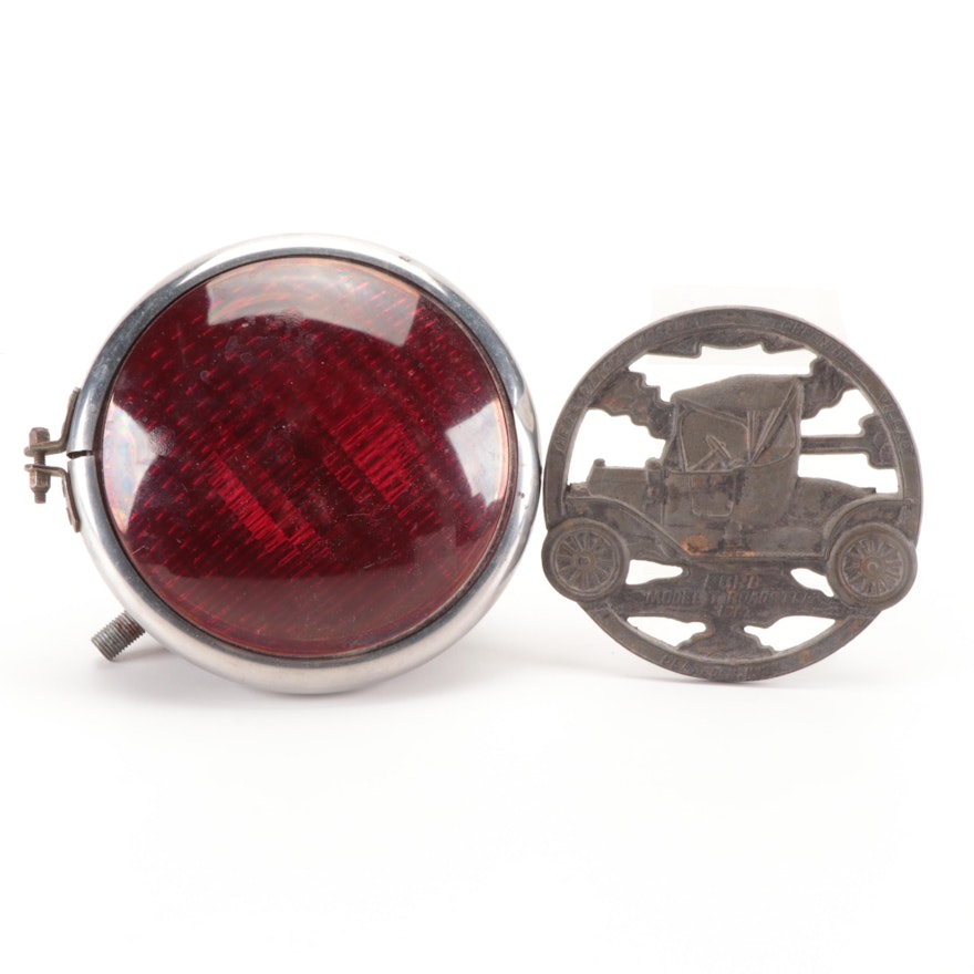 Round Rear Fog Light with Metal Ford Model T Trivet, Mid-20th Century