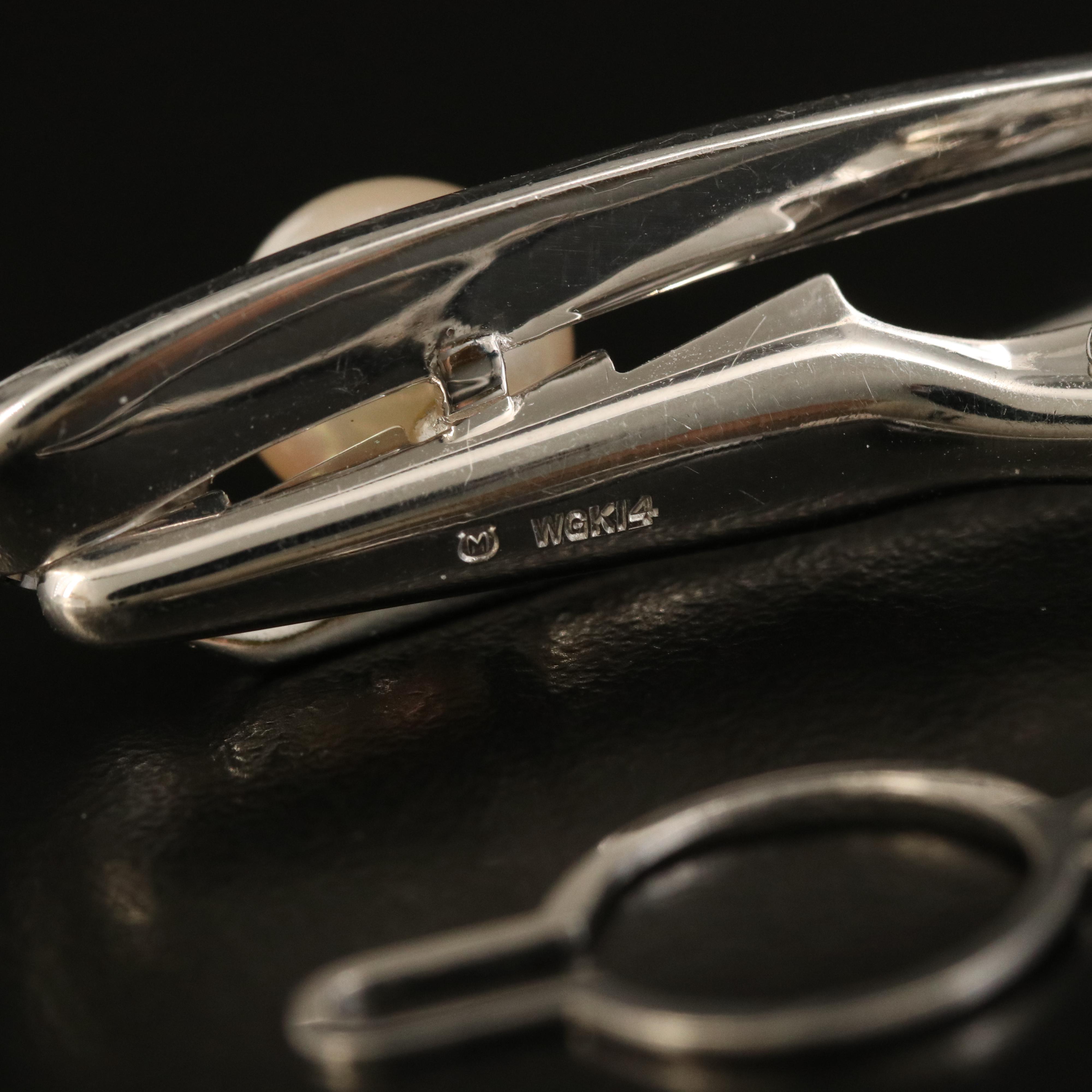 Vintage Mikimoto 14K Pearl and Diamond Tie Clip