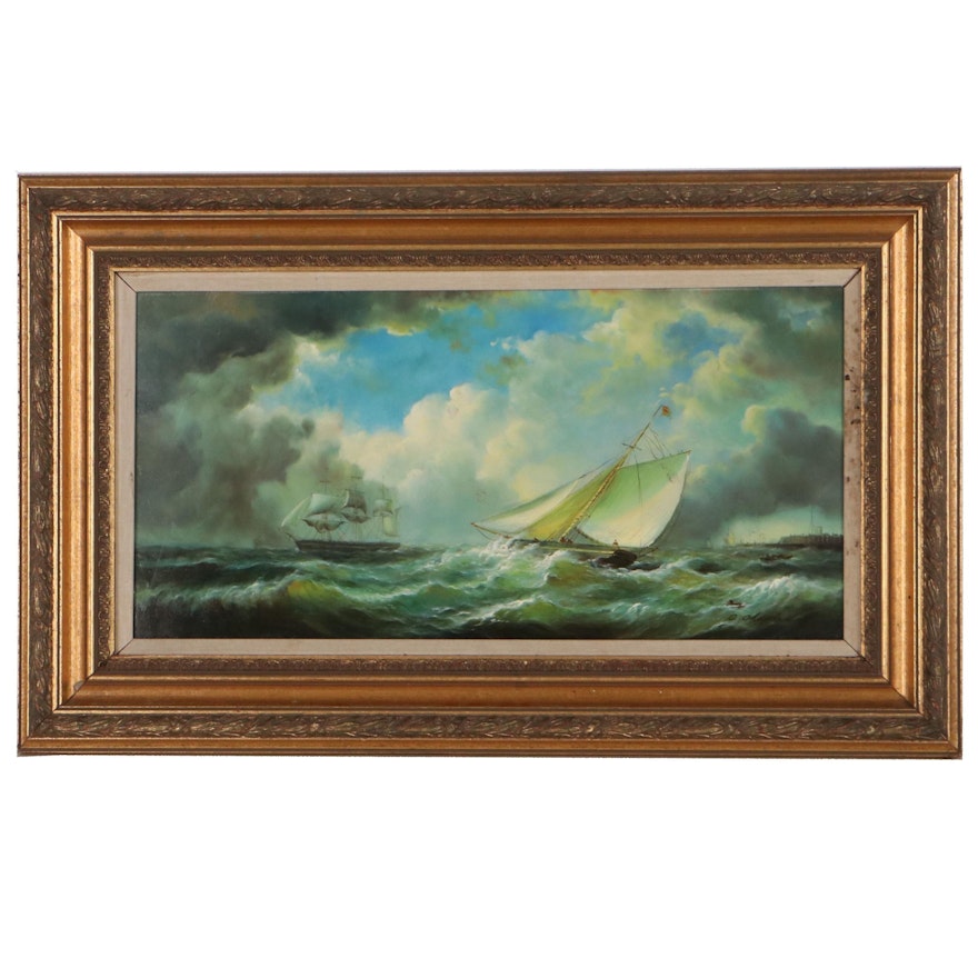 Christopher L. Chaplin Seascape Oil Painting, Early 20th Century