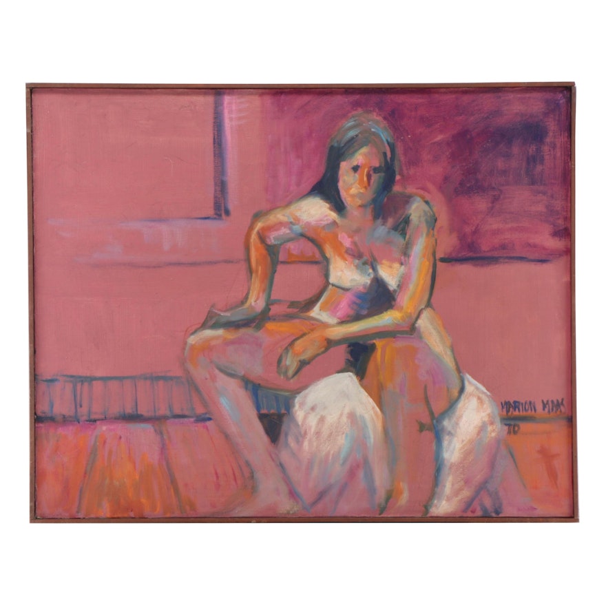 Marion Maas Oil Painting of Seated Nude, 1970