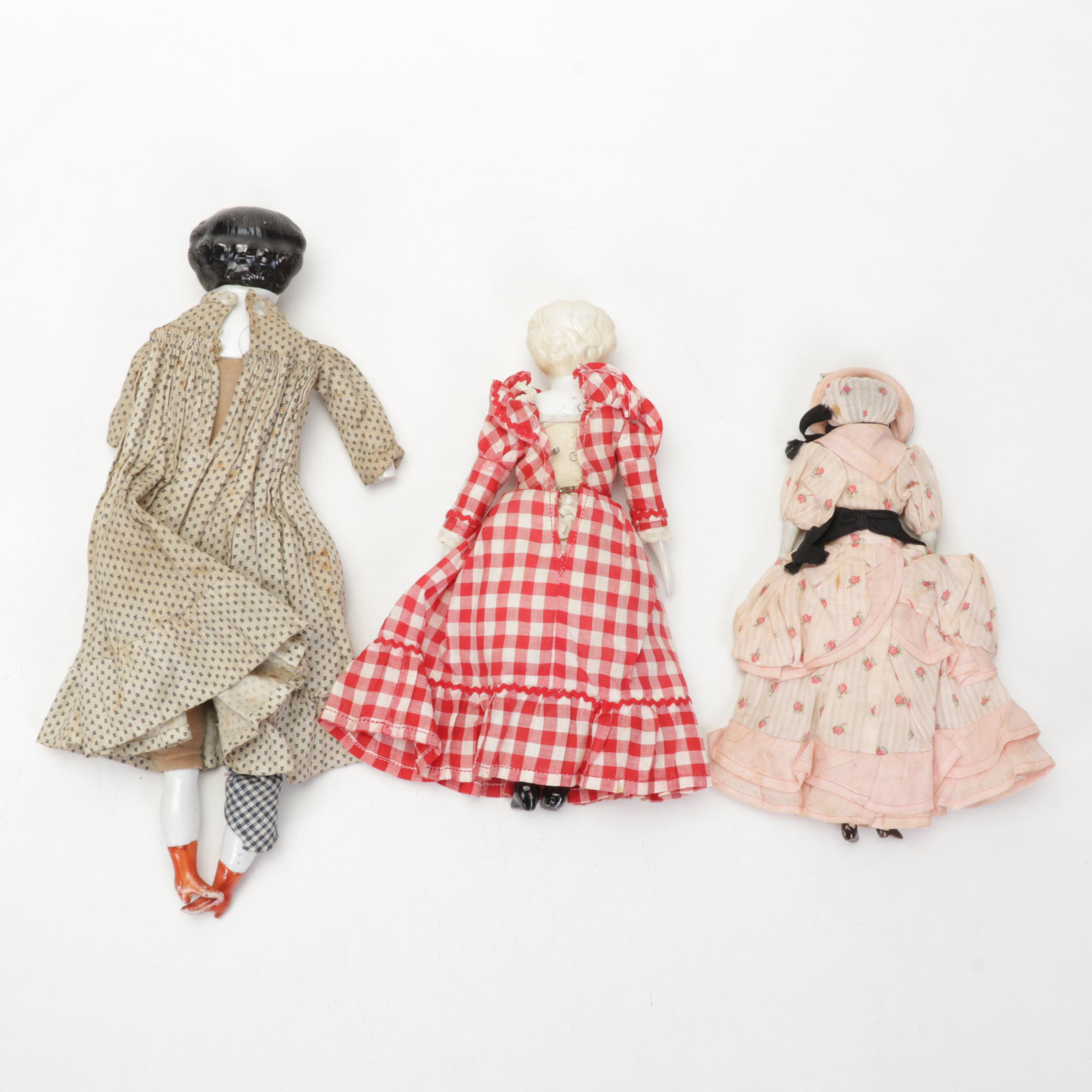 Porcelain China Head Dolls Featuring "Low Brow" and "Flat Top"