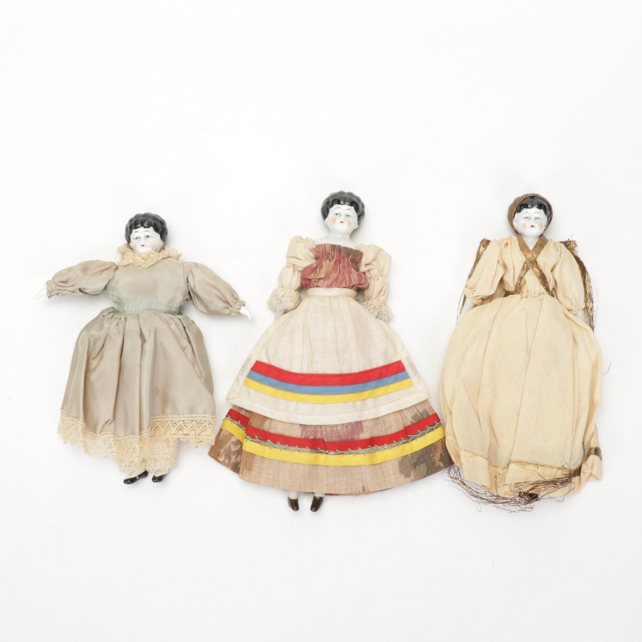 Porcelain China Head Dolls Featuring "Low Brow" and "Flat Top"