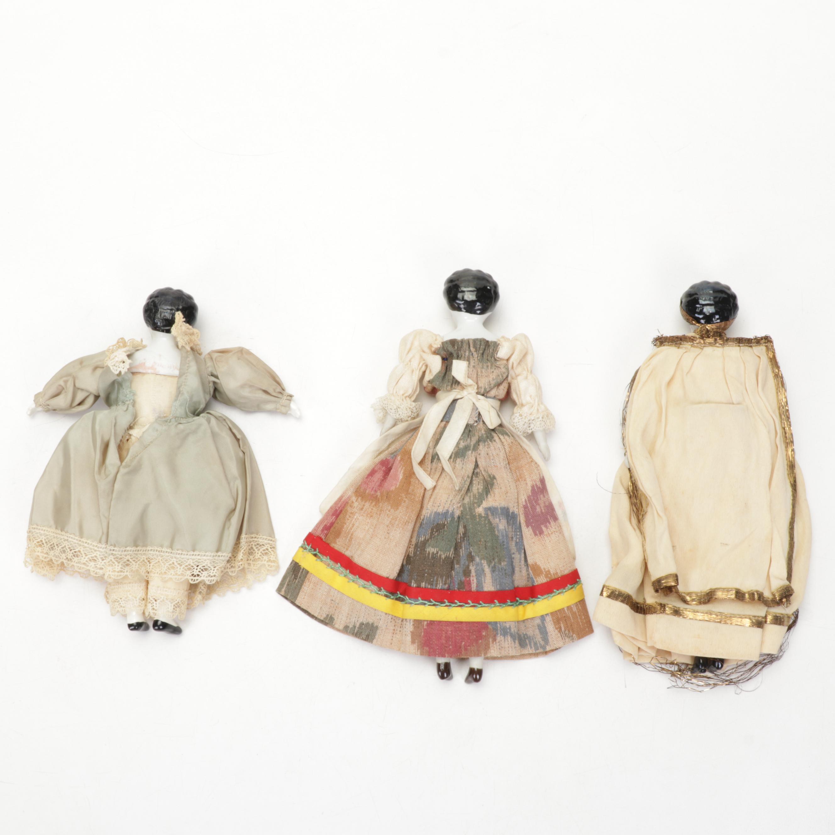 Porcelain China Head Dolls Featuring "Low Brow" and "Flat Top"