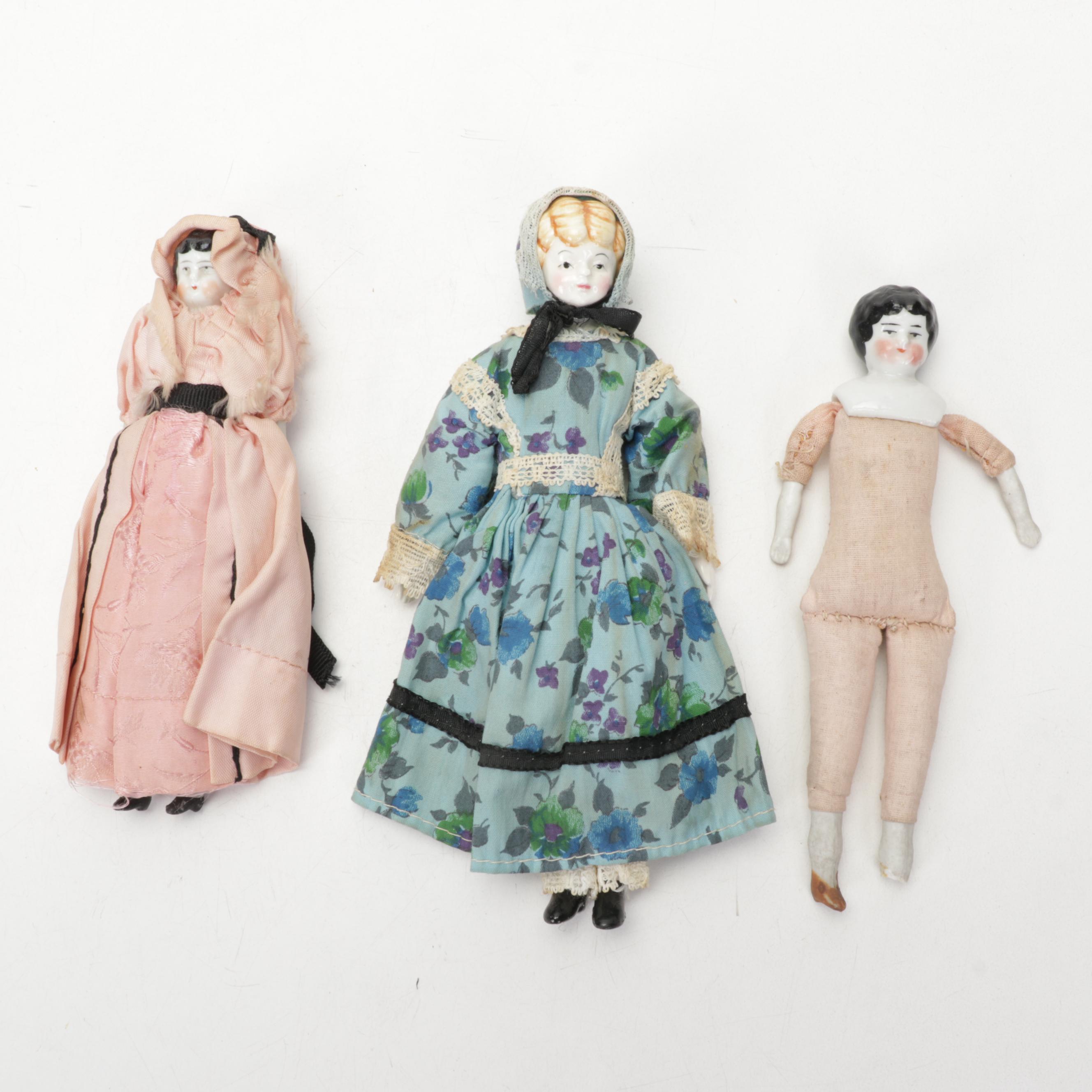 Porcelain China Head Dolls Featuring "Low Brow" and "Flat Top"