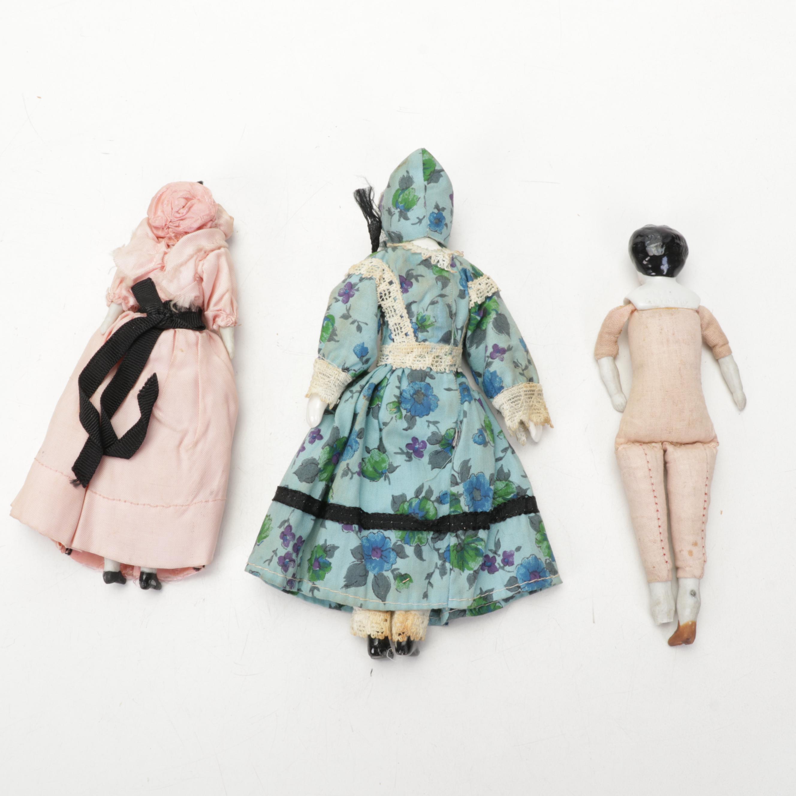 Porcelain China Head Dolls Featuring "Low Brow" and "Flat Top"