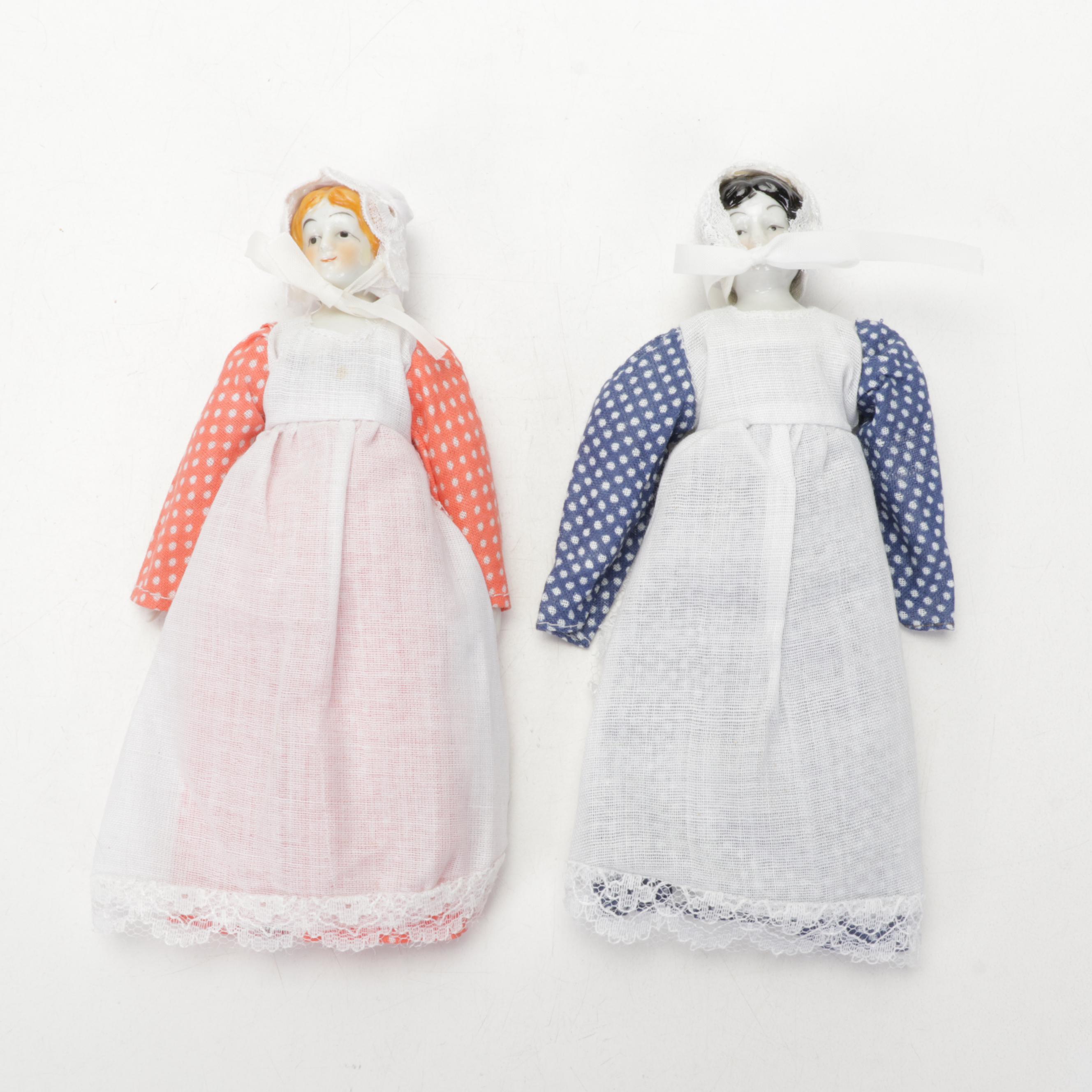 Porcelain China Head Dolls Featuring "Low Brow" and "Flat Top"