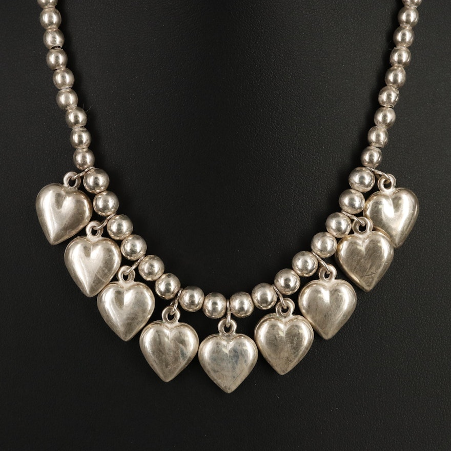 Sterling Heart Fringe Bead Necklace