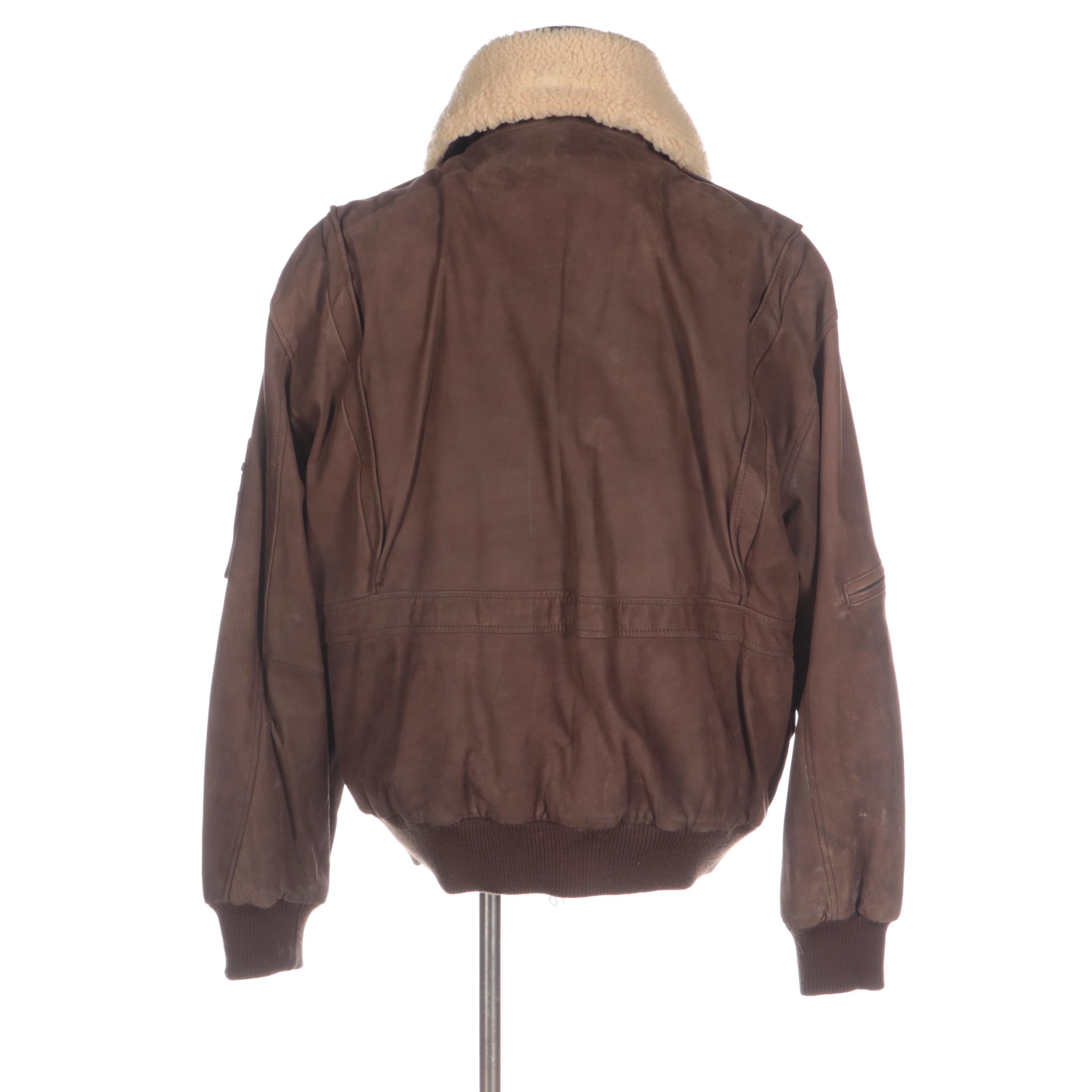 Men's Fabiani Leather Bomber Jacket with Detachable Sheepskin Collar