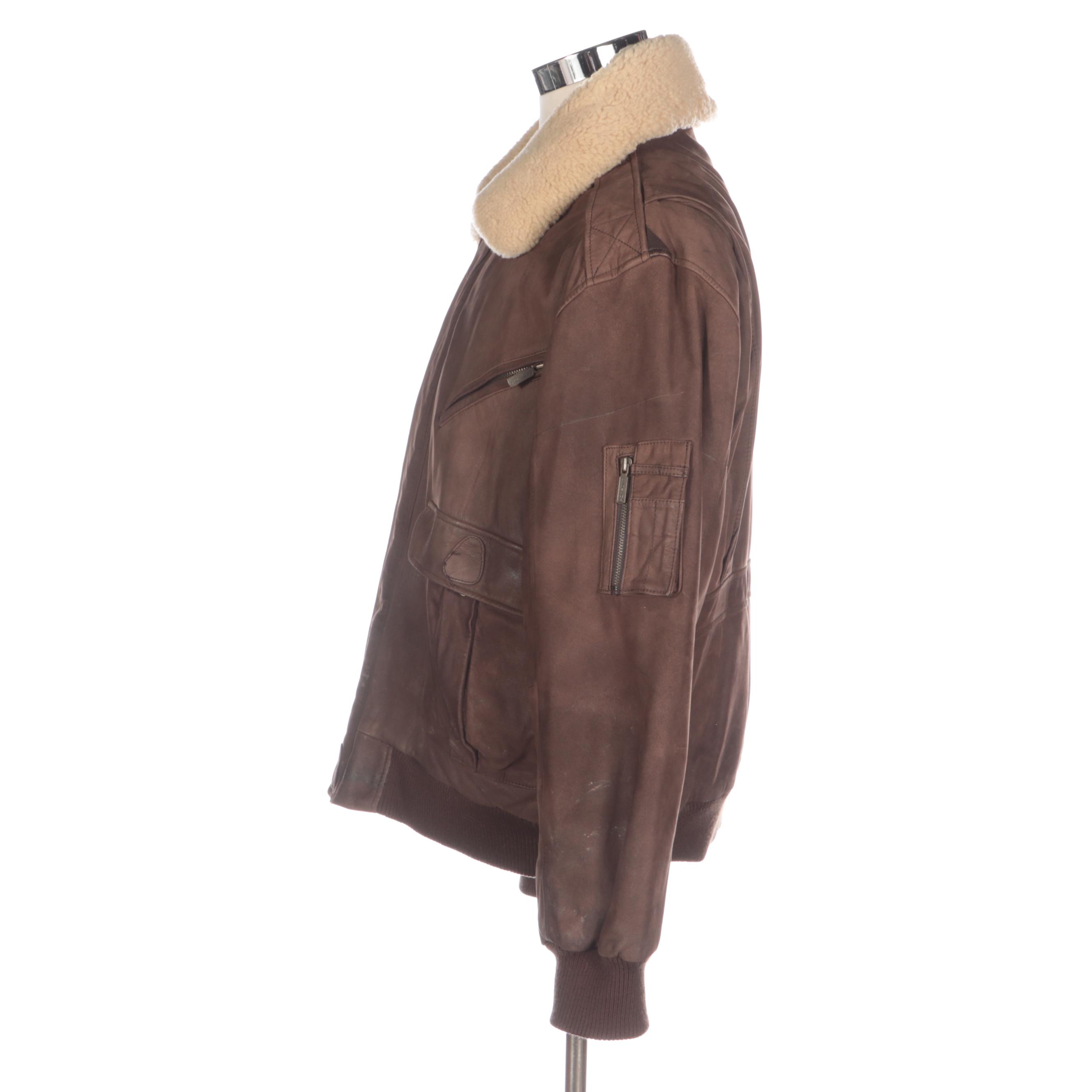 Men's Fabiani Leather Bomber Jacket with Detachable Sheepskin Collar