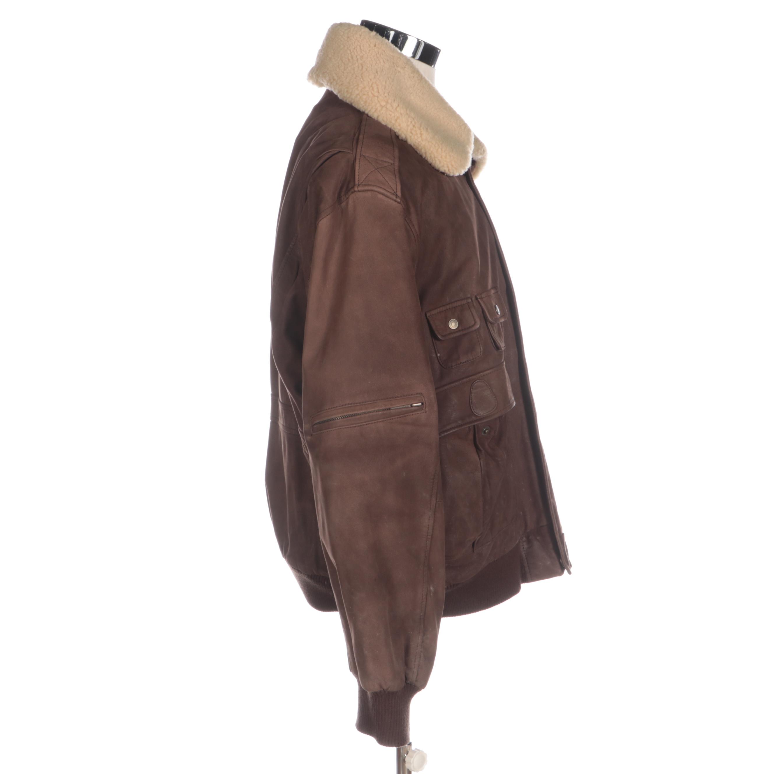 Men's Fabiani Leather Bomber Jacket with Detachable Sheepskin Collar