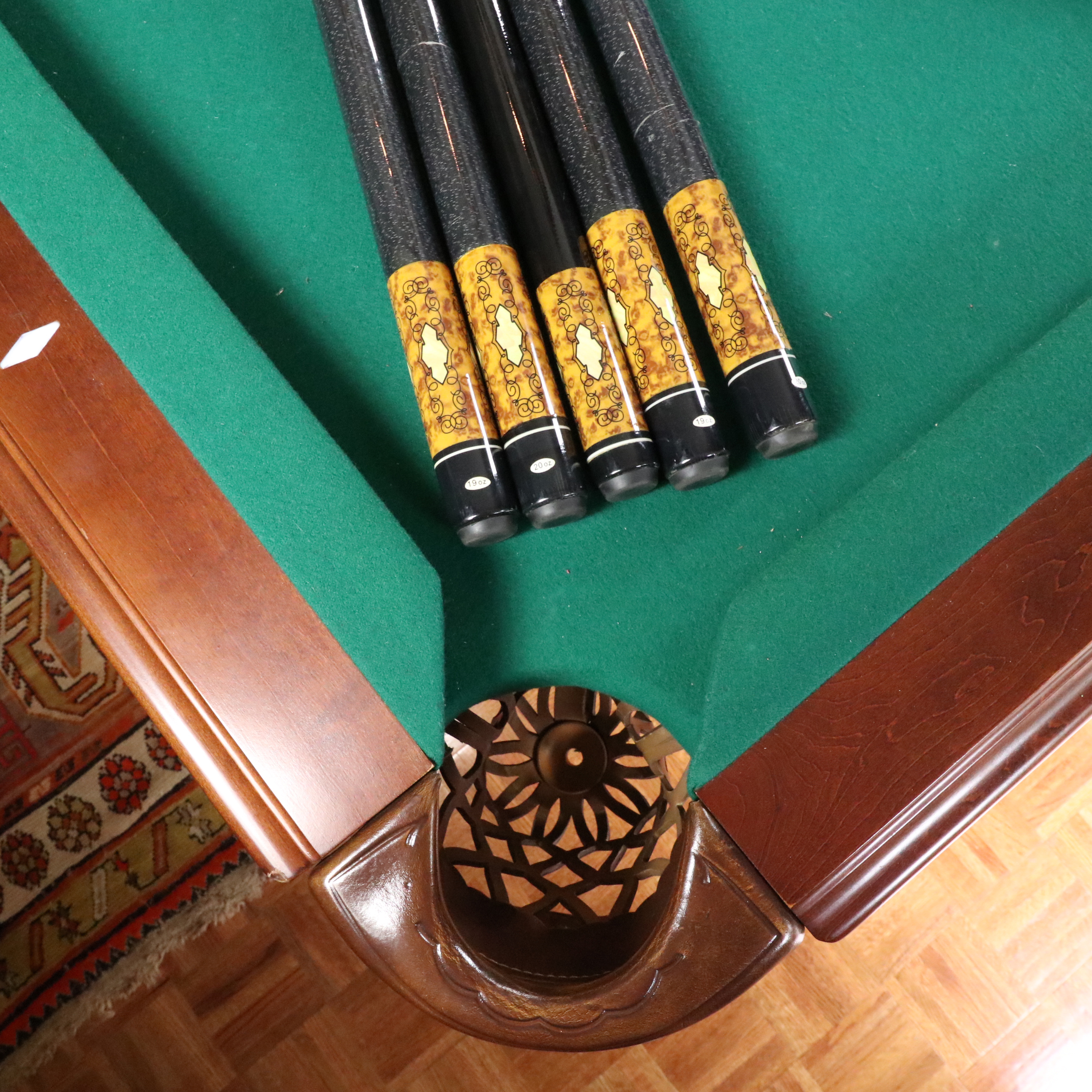 American Heritage Pool Table with Cue Sticks and Accessories