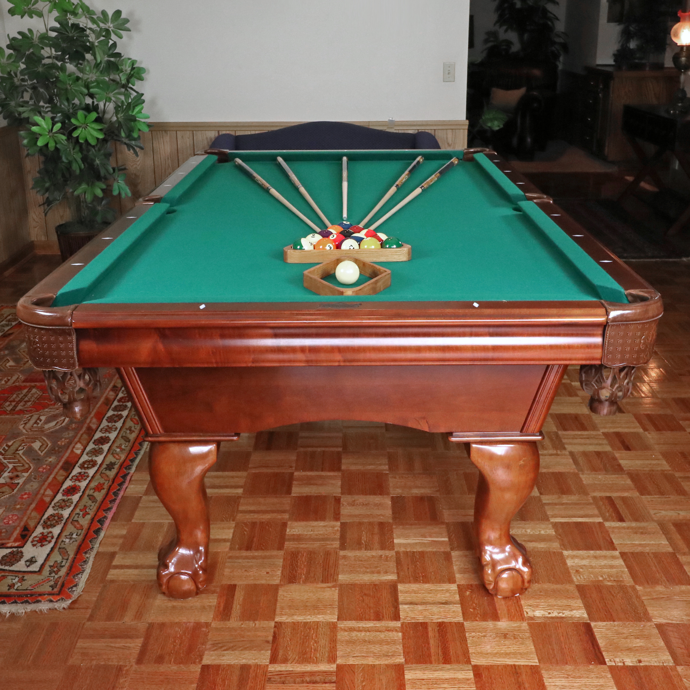 American Heritage Pool Table with Cue Sticks and Accessories