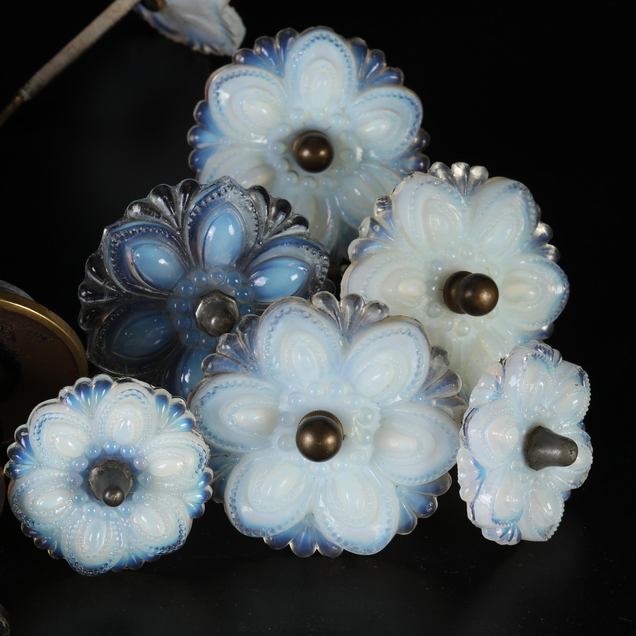 Victorian Opalescent Sandwich and Pressed Glass Curtain Tie Backs