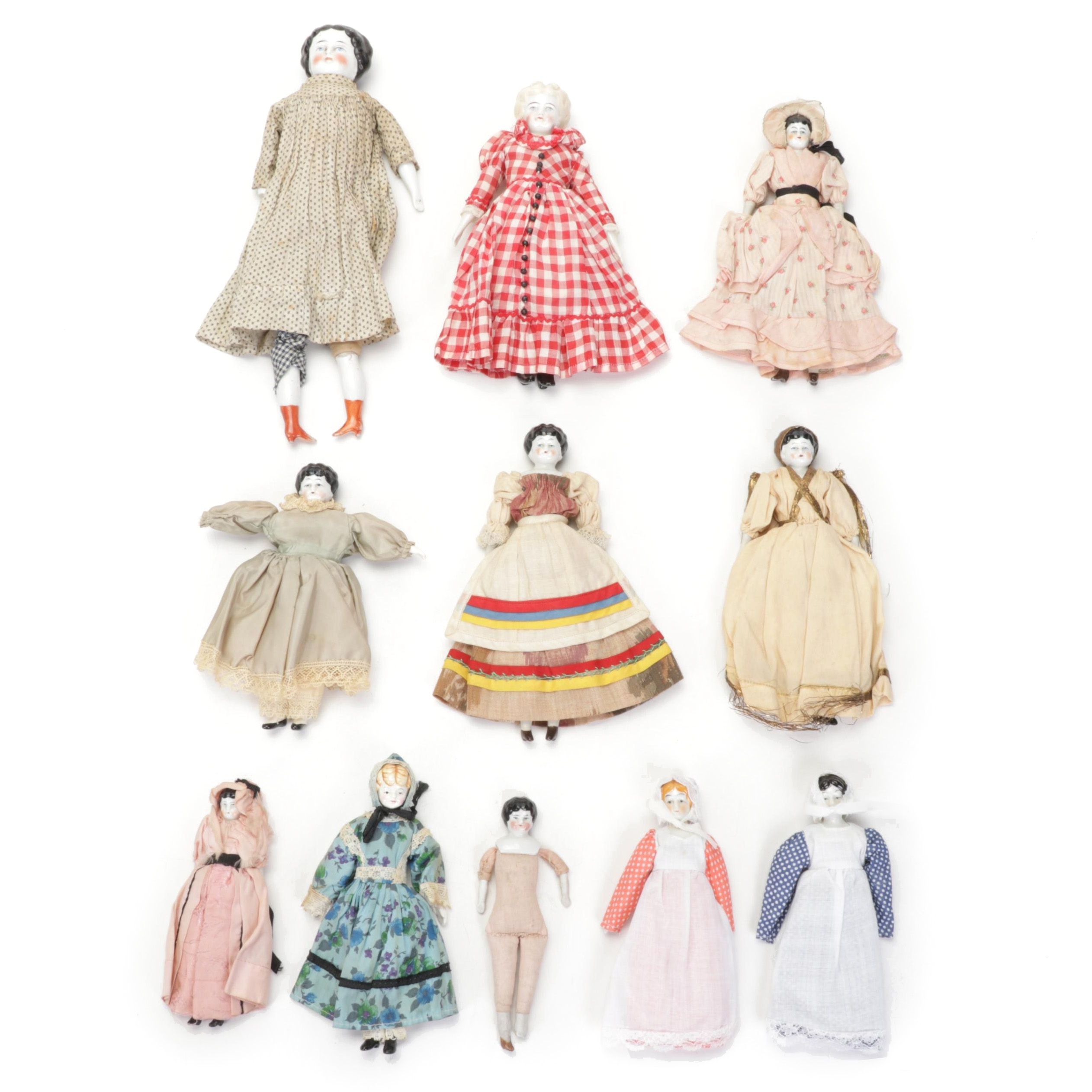 Porcelain China Head Dolls Featuring "Low Brow" and "Flat Top"