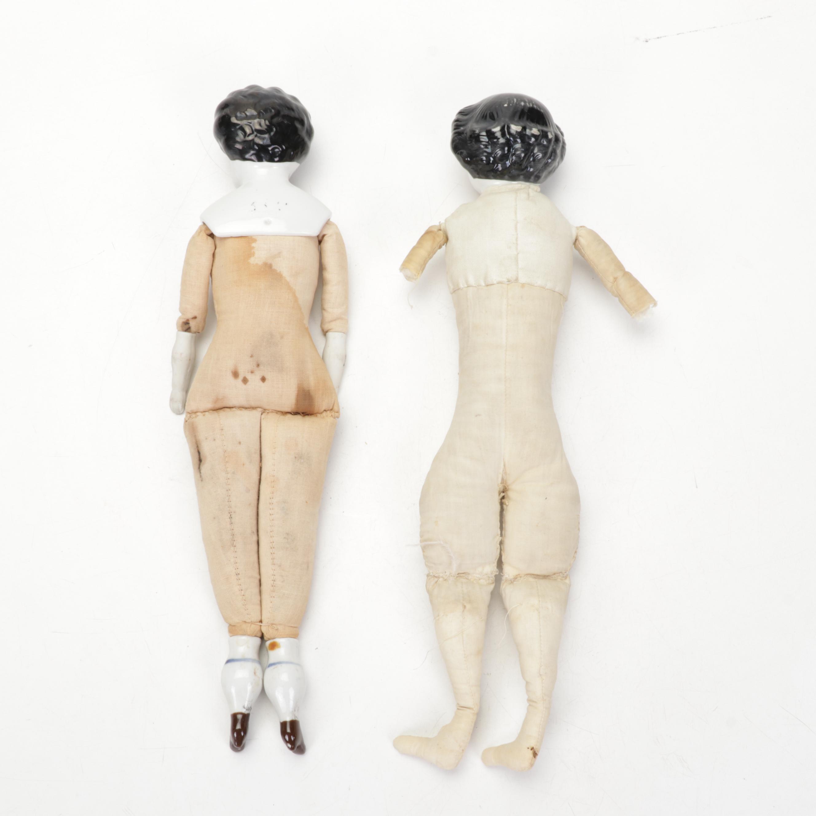 Porcelain China Head Dolls Featuring "Low Brow" and "Flat Top"