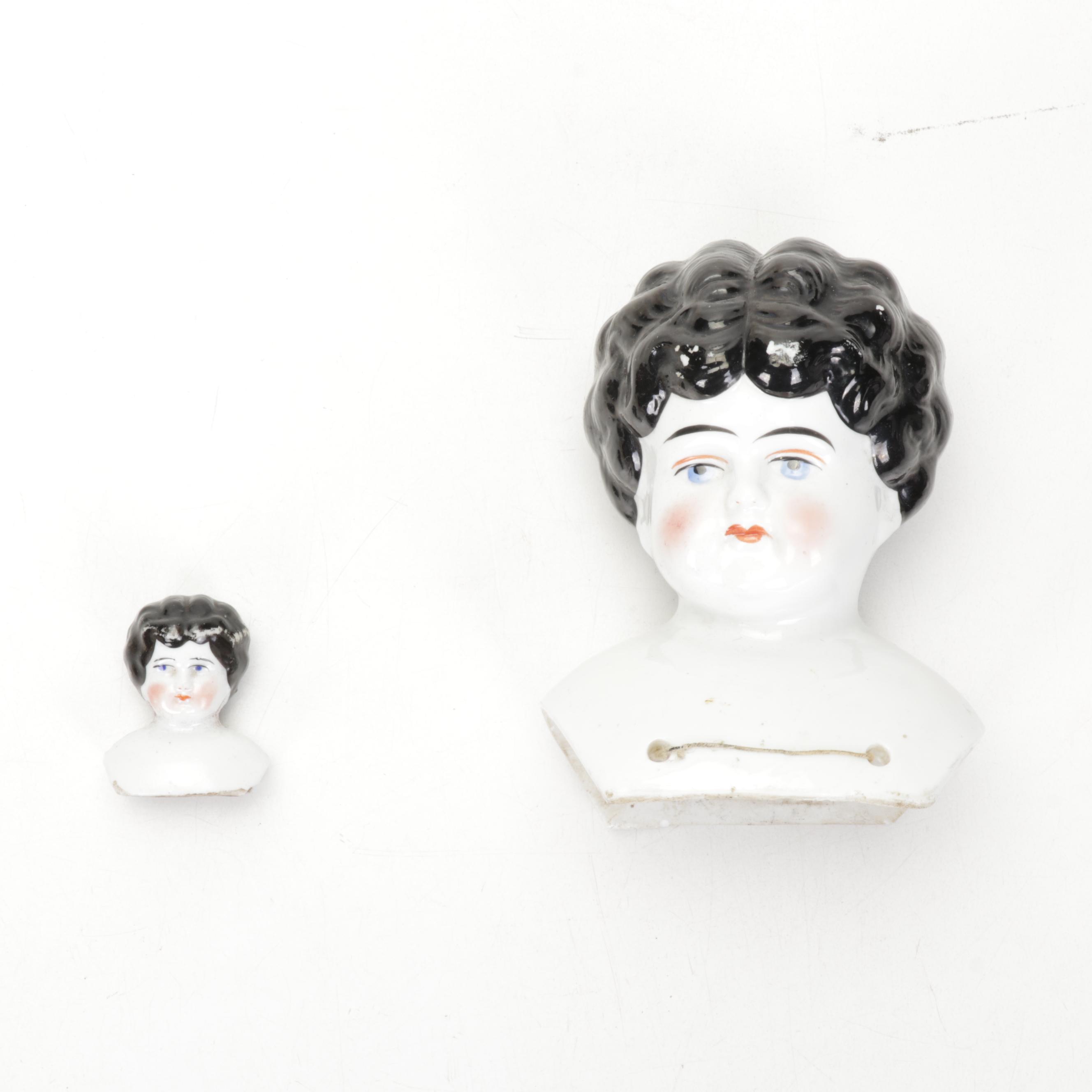 Porcelain China Head Dolls Featuring "Low Brow" and "Flat Top"