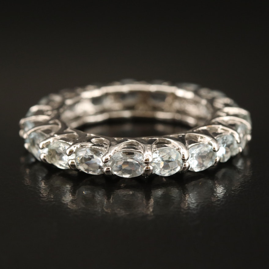 Sterling Aquamarine Eternity Band