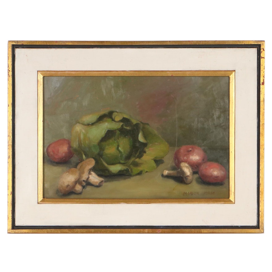Marion Maas Still Life Oil Painting of "Cabbage and Potatoes," 1965
