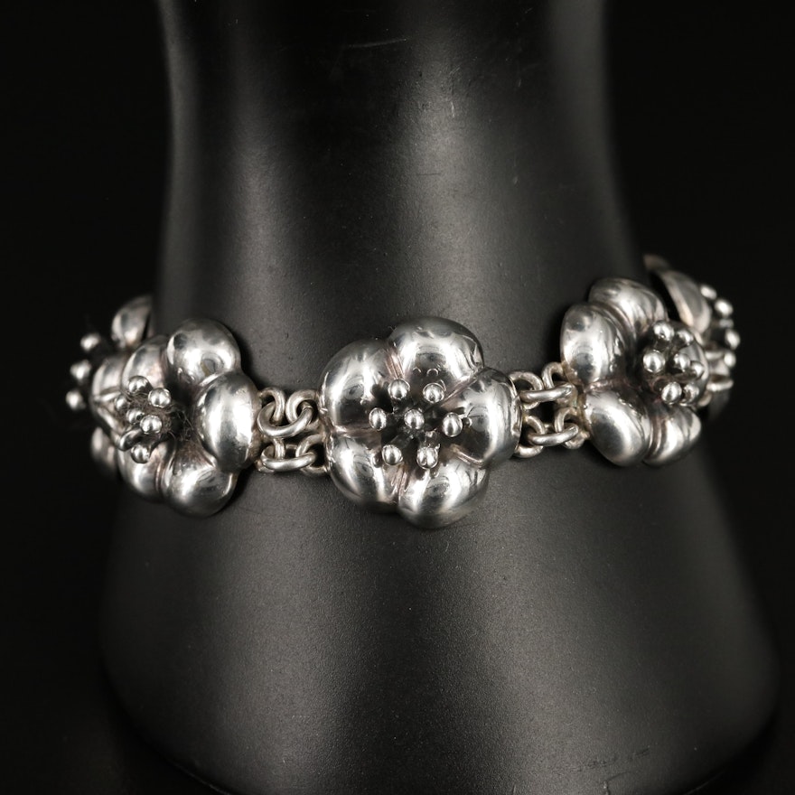 Vintage Mexican Sterling Floral Link Bracelet