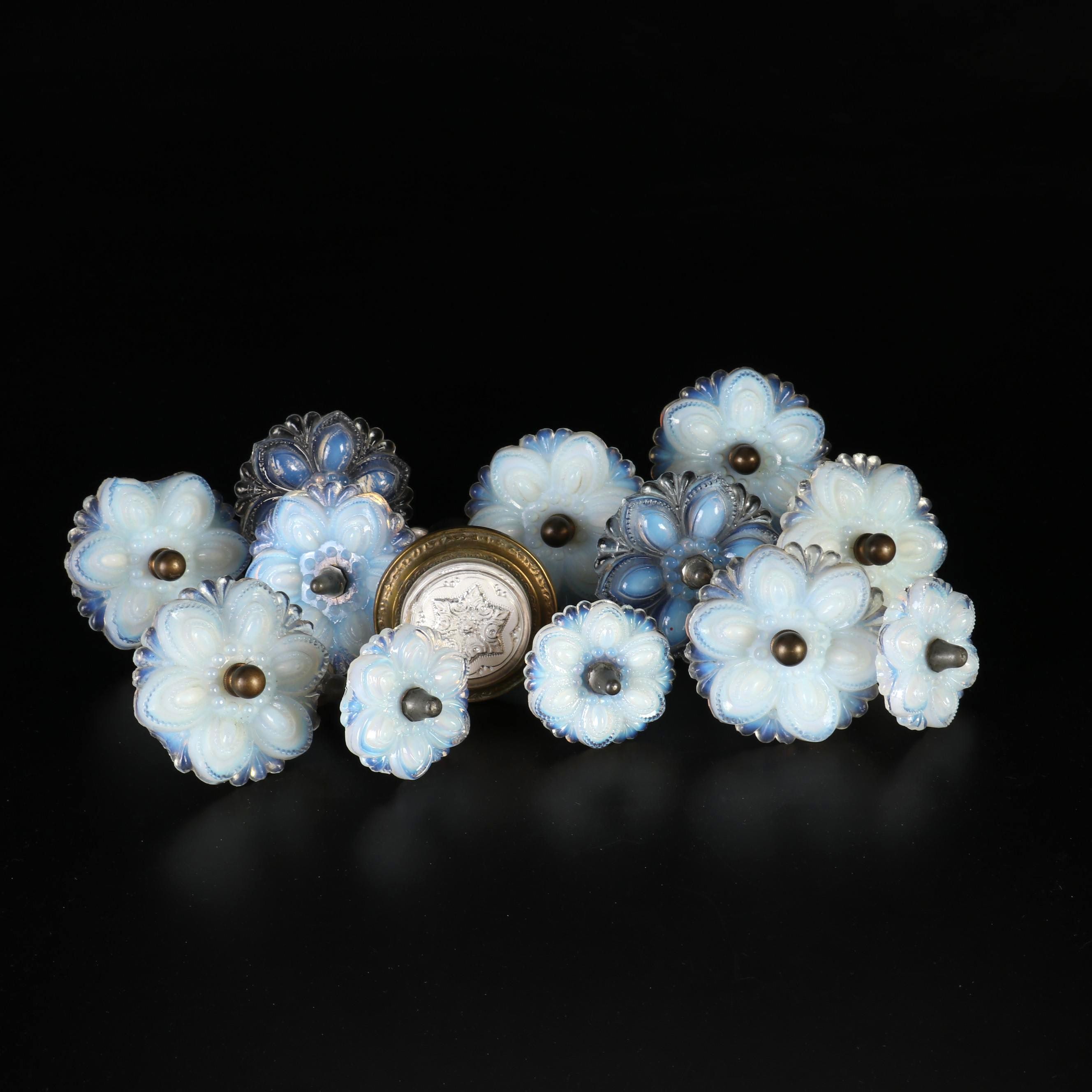 Victorian Opalescent Sandwich and Pressed Glass Curtain Tie Backs