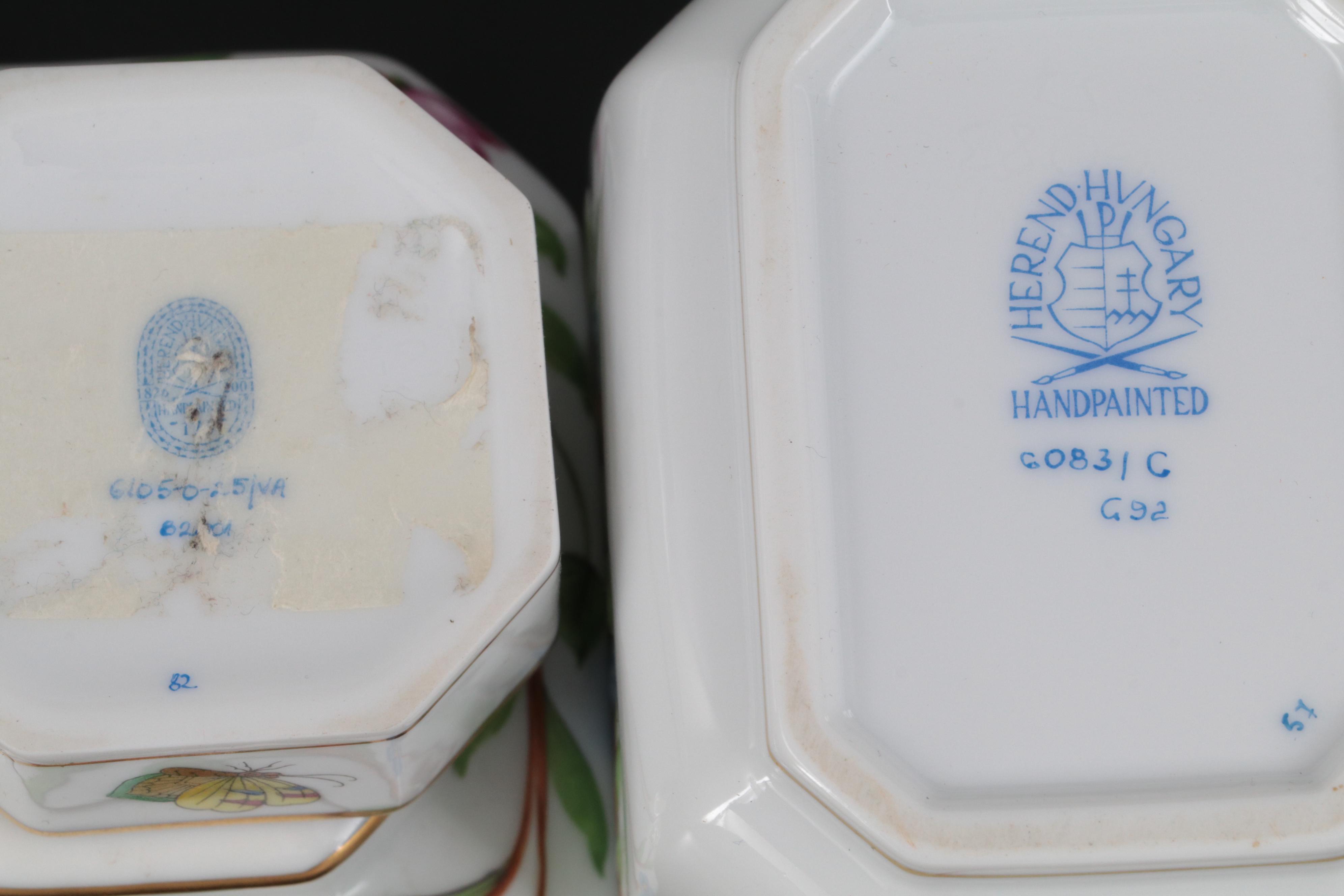 Herend Tea Caddy and Bunny Box with Open Weave Herend Baskets