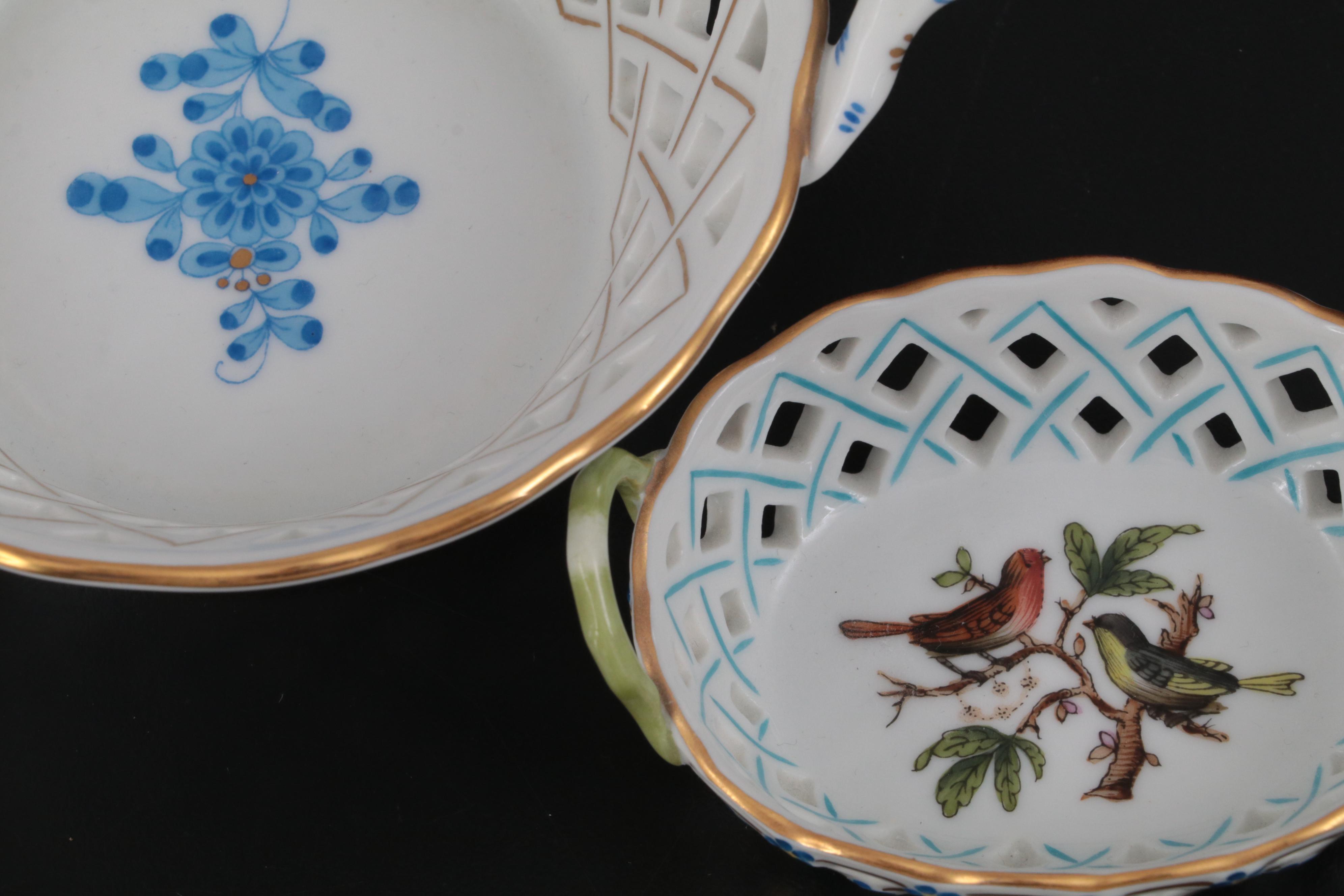 Herend Tea Caddy and Bunny Box with Open Weave Herend Baskets