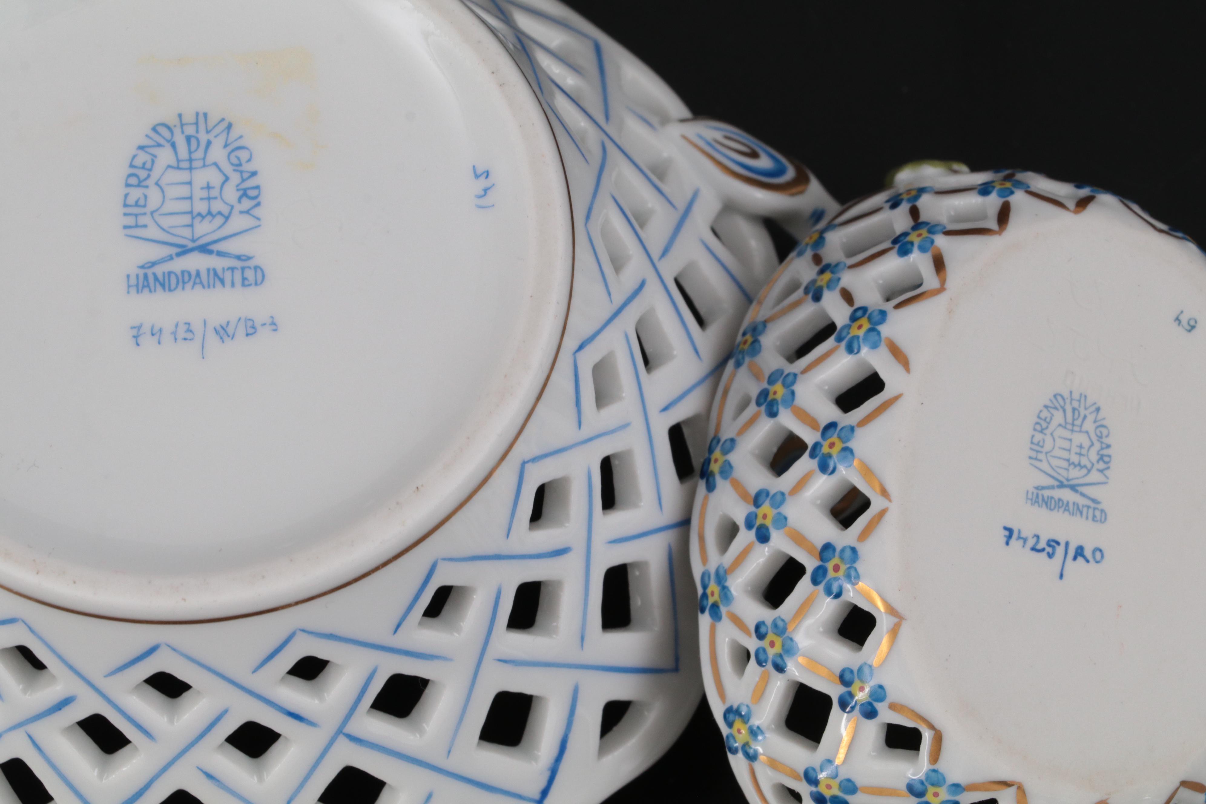 Herend Tea Caddy and Bunny Box with Open Weave Herend Baskets