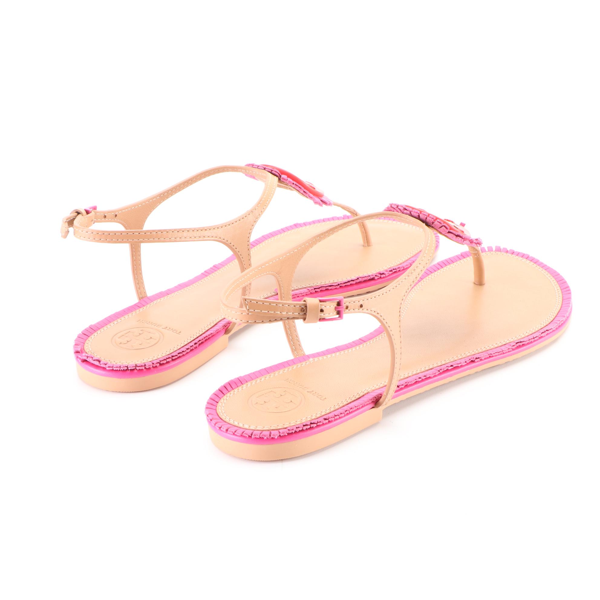 Tory Burch Miller Fringe Flat Leather Sandals with Box