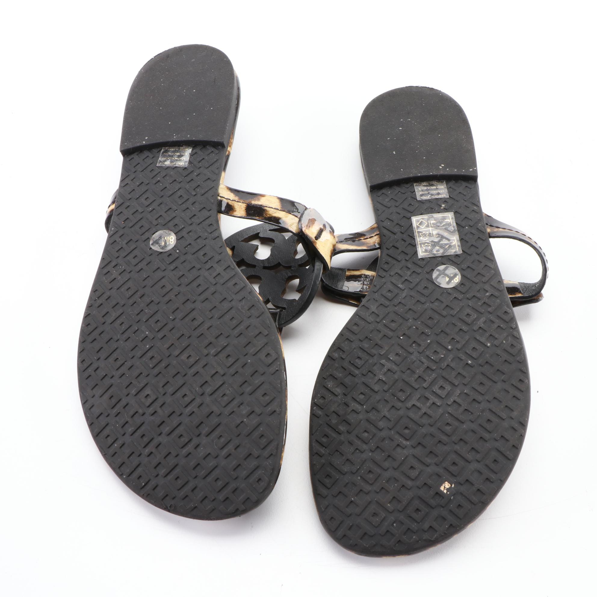 Tory Burch Miller Patent Leather Flat Sandals with Box