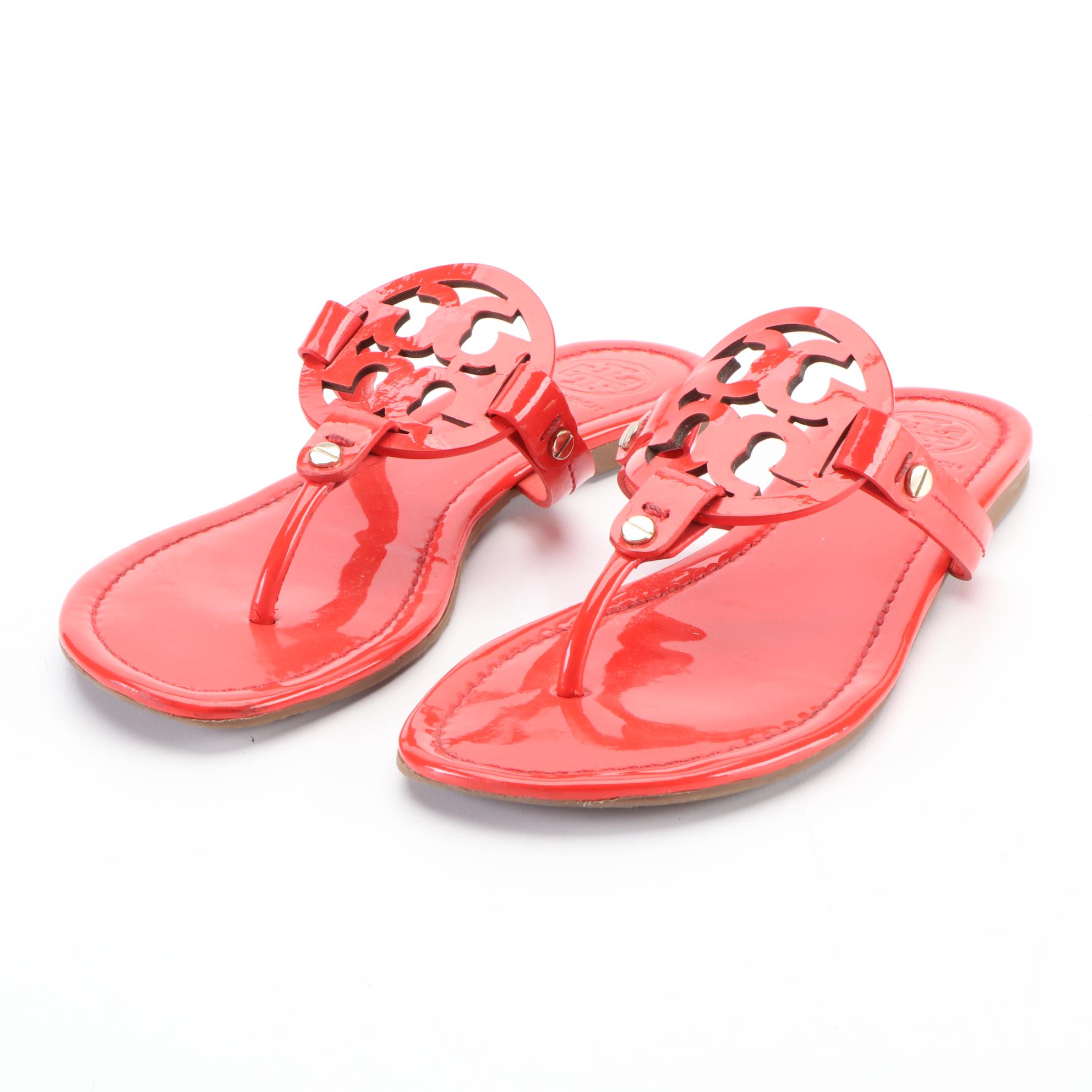 Tory Burch Miller Patent Leather Flat Sandals with Box