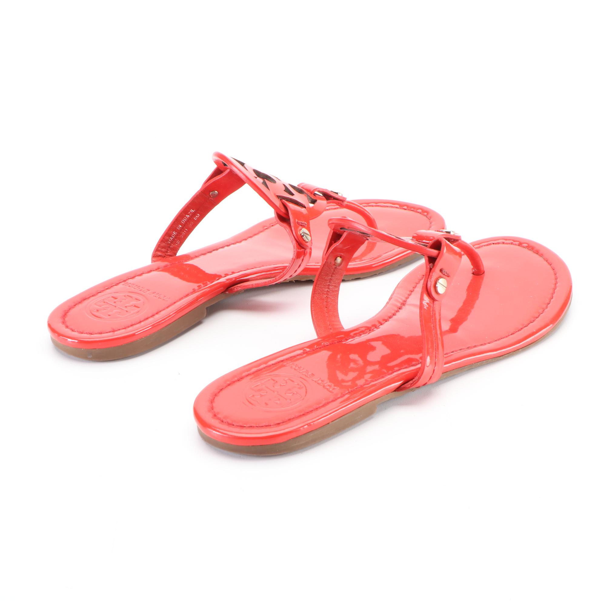 Tory Burch Miller Patent Leather Flat Sandals with Box