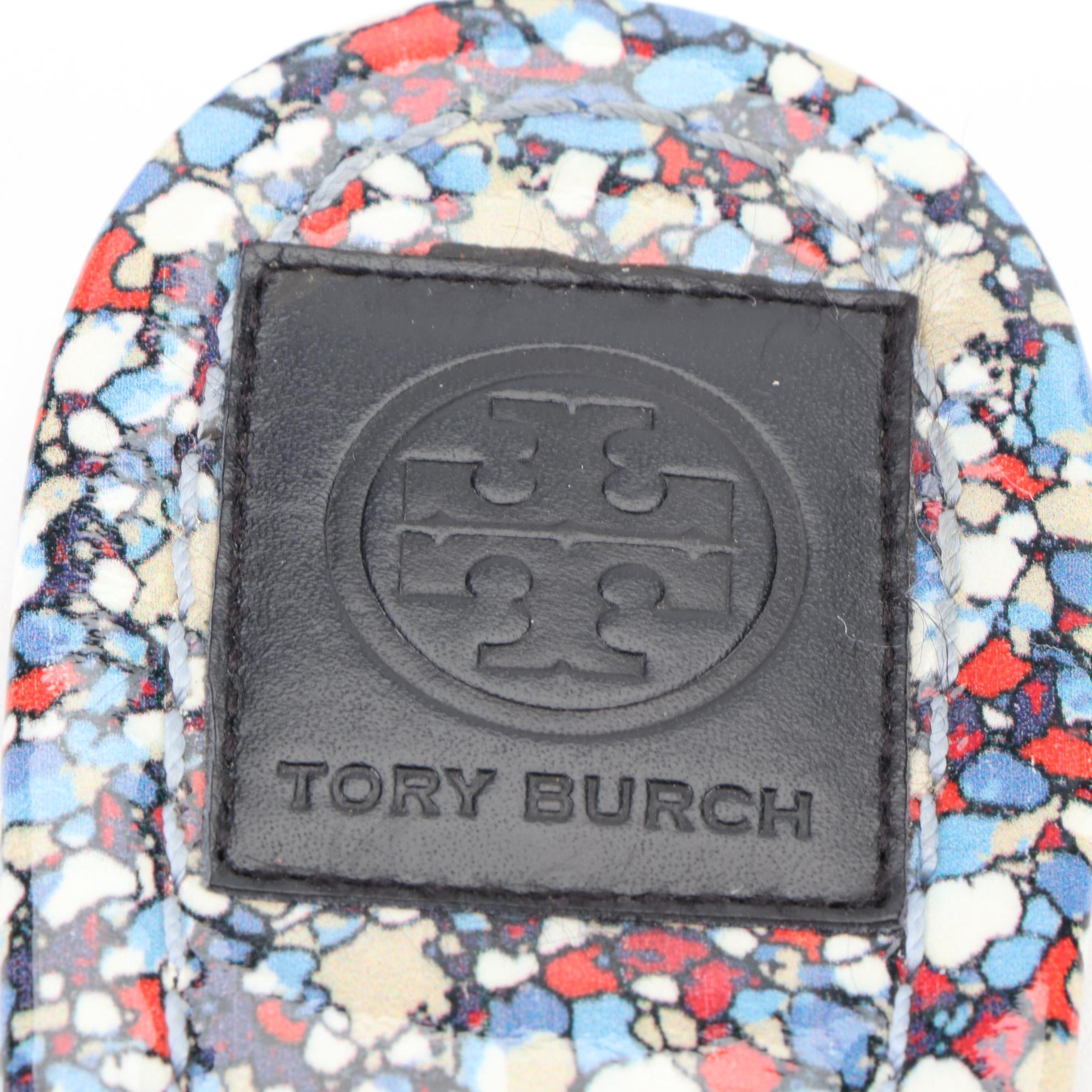 Tory Burch Liberty Patterned Patent Leather Flat Sandals with Box