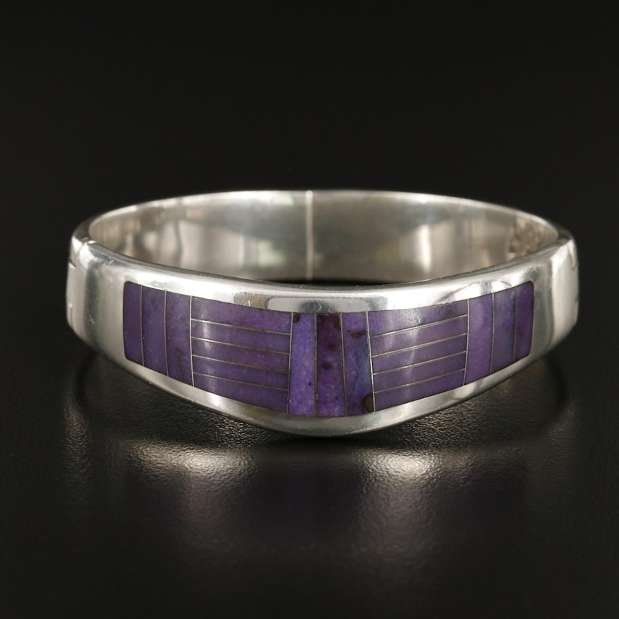Mexican Sterling Sugilite Hinged Bangle