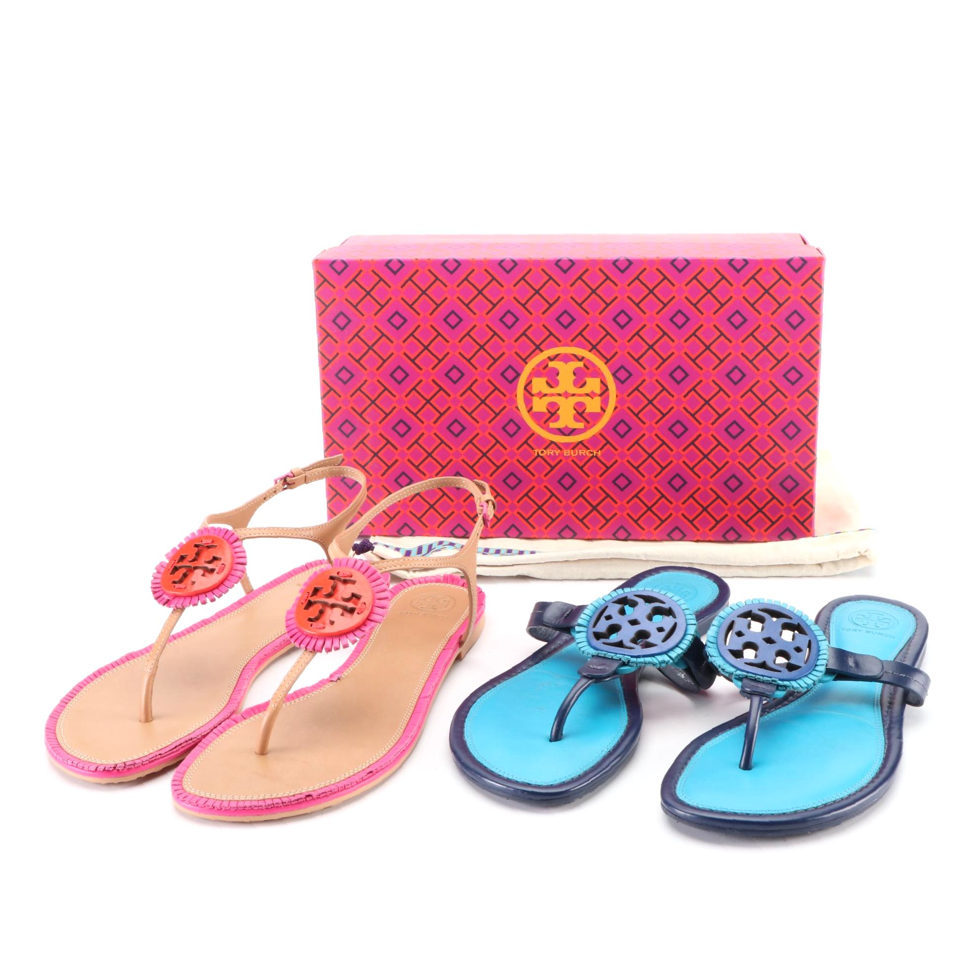 Tory Burch Miller Fringe Flat Leather Sandals with Box