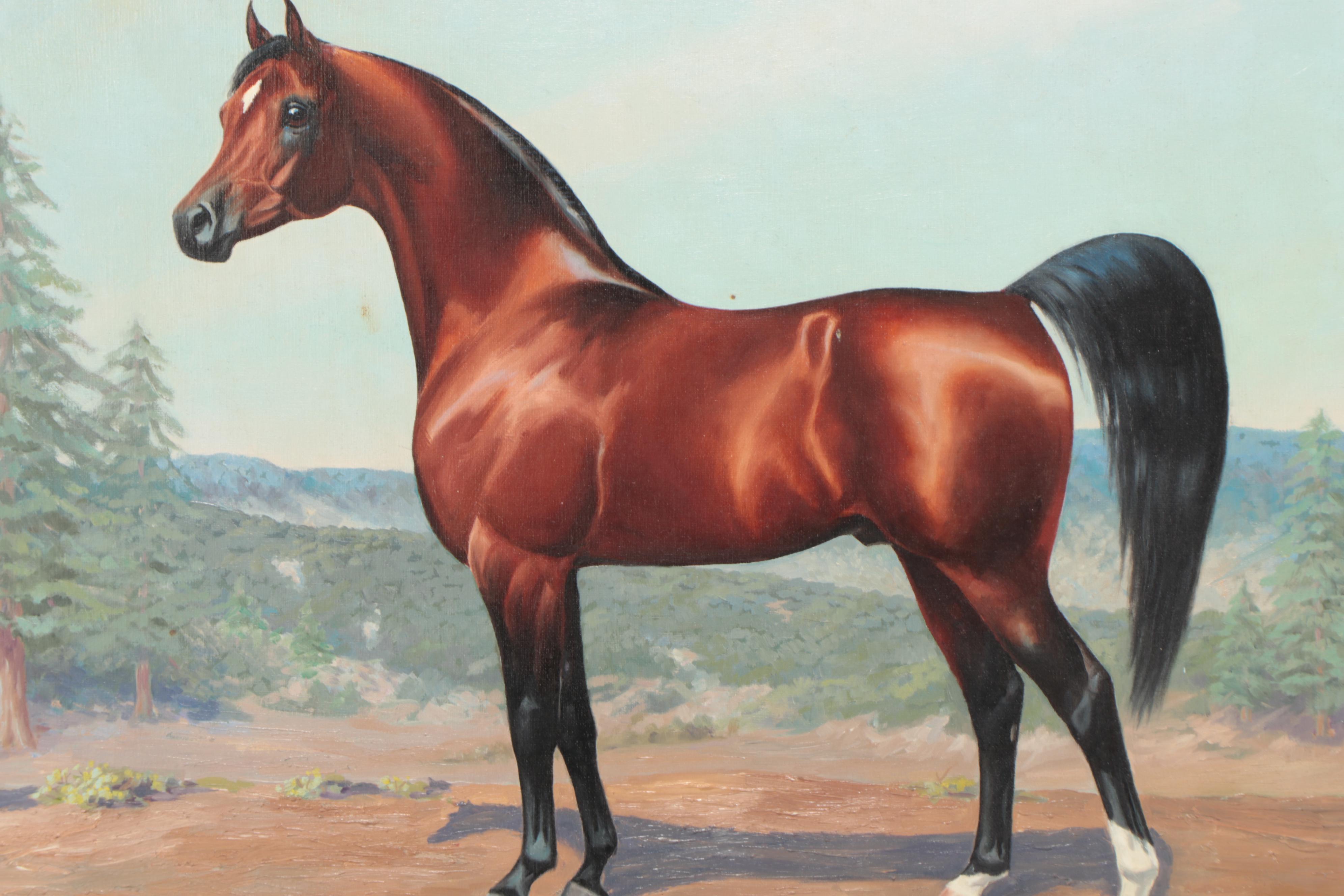 Gladys Brown Edwards Oil Painting of Seal Brown Horse, 1969