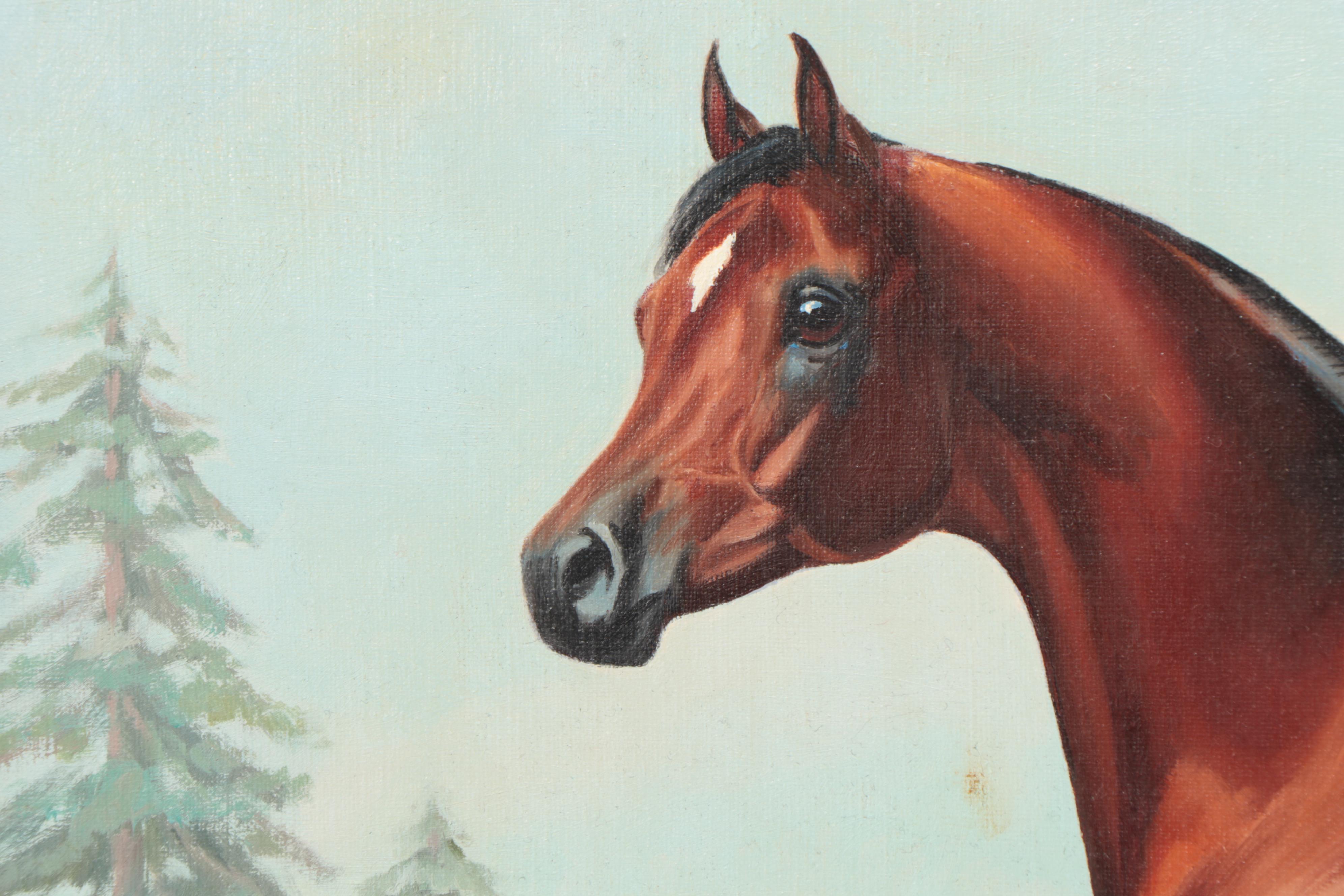 Gladys Brown Edwards Oil Painting of Seal Brown Horse, 1969