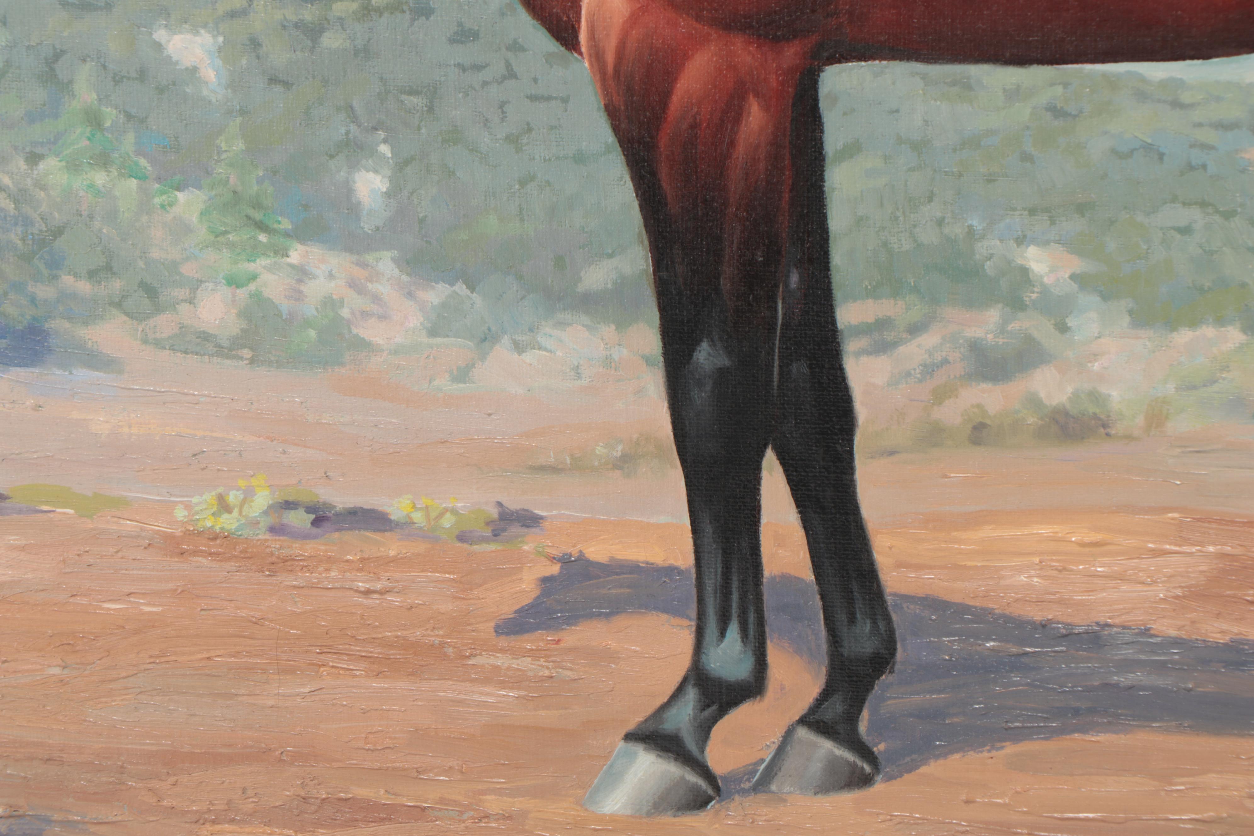 Gladys Brown Edwards Oil Painting of Seal Brown Horse, 1969