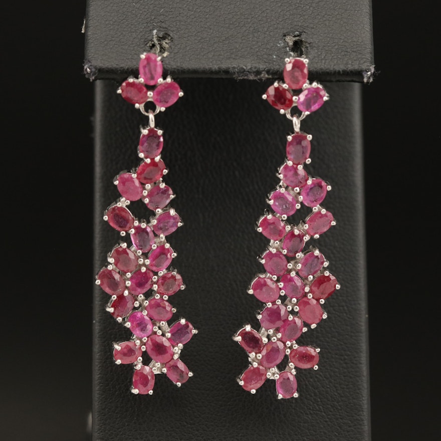 Sterling Corundum Cluster Drop Earrings