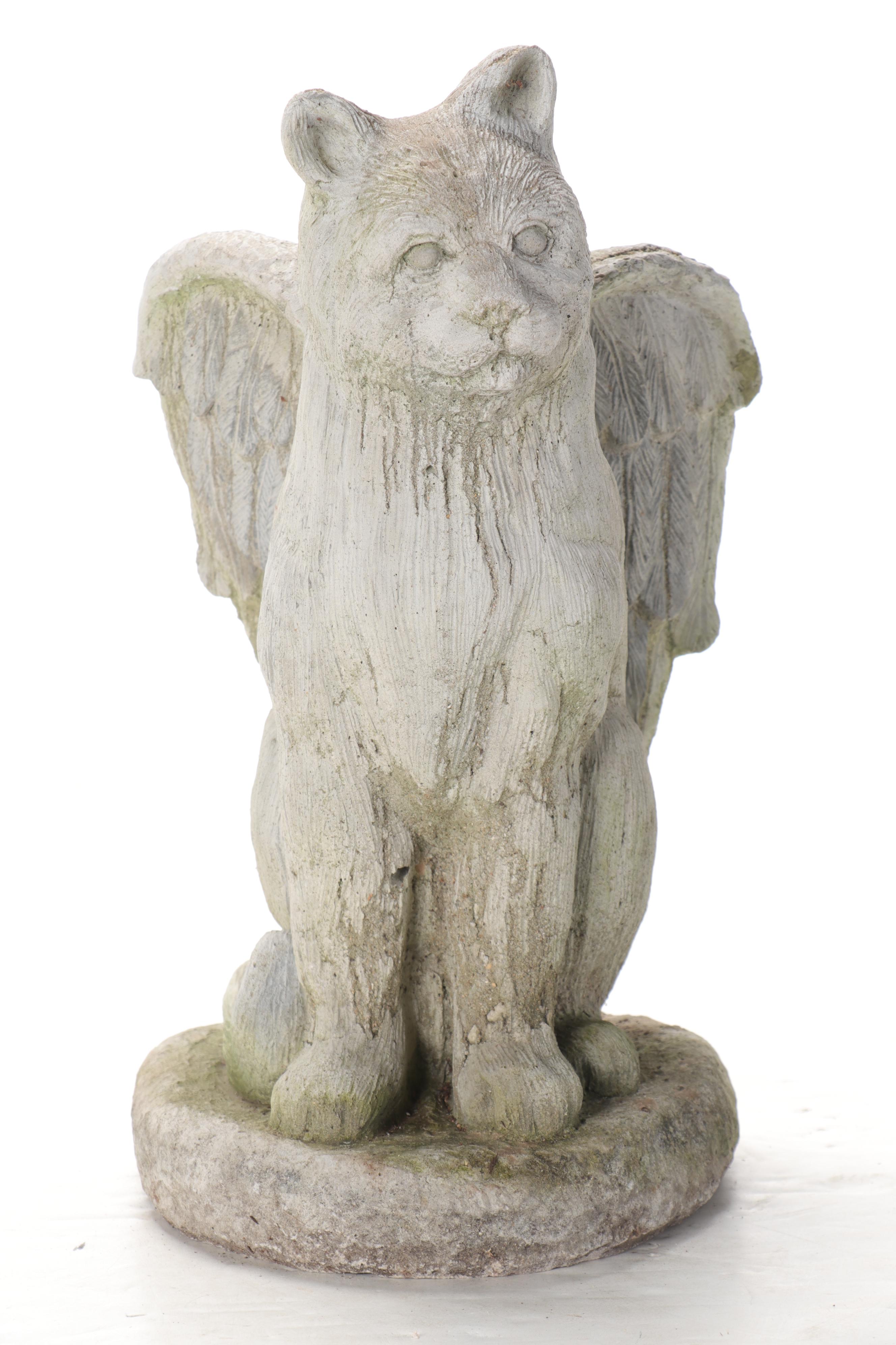 Cast Concrete Angel Cat Garden Statue