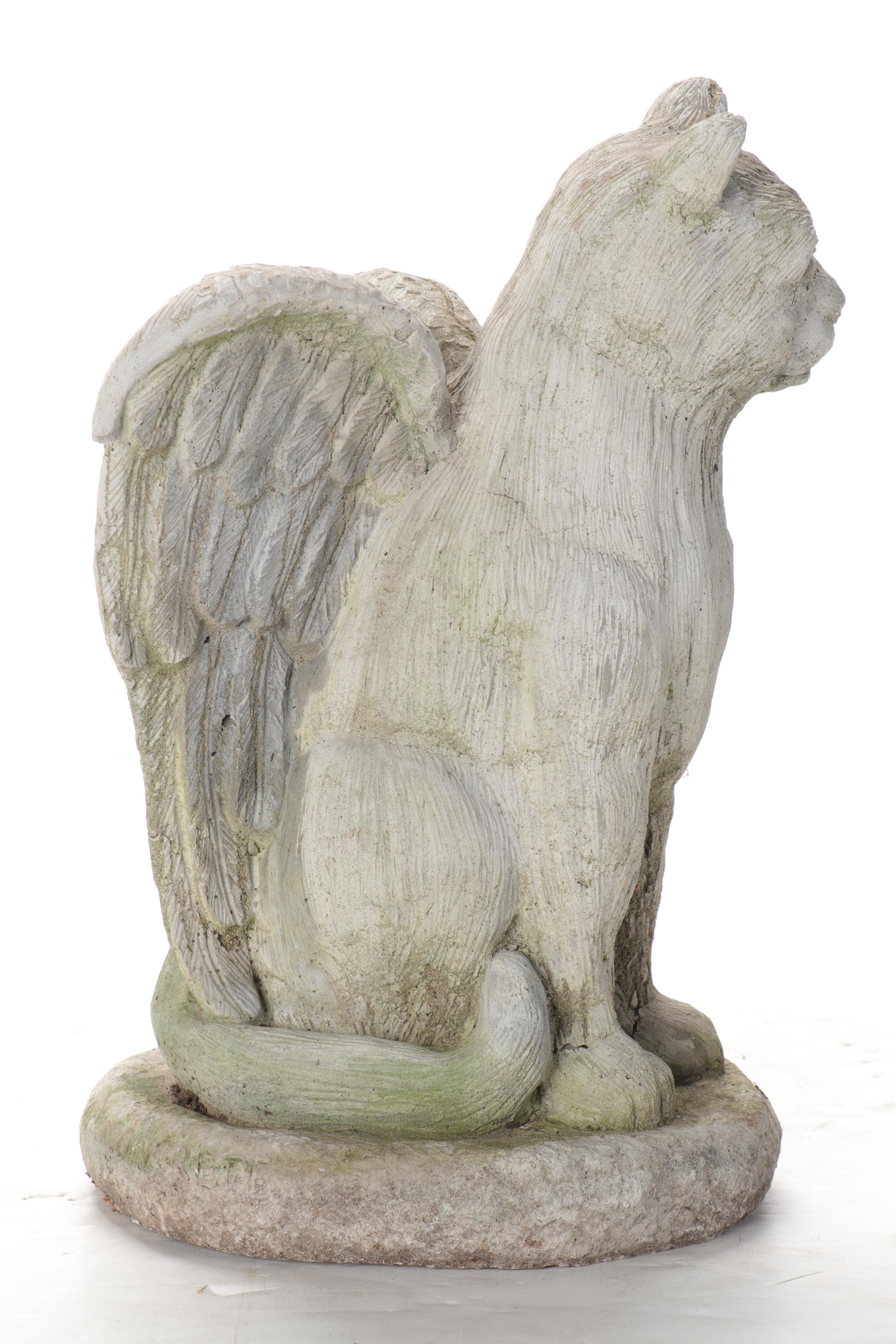 Cast Concrete Angel Cat Garden Statue
