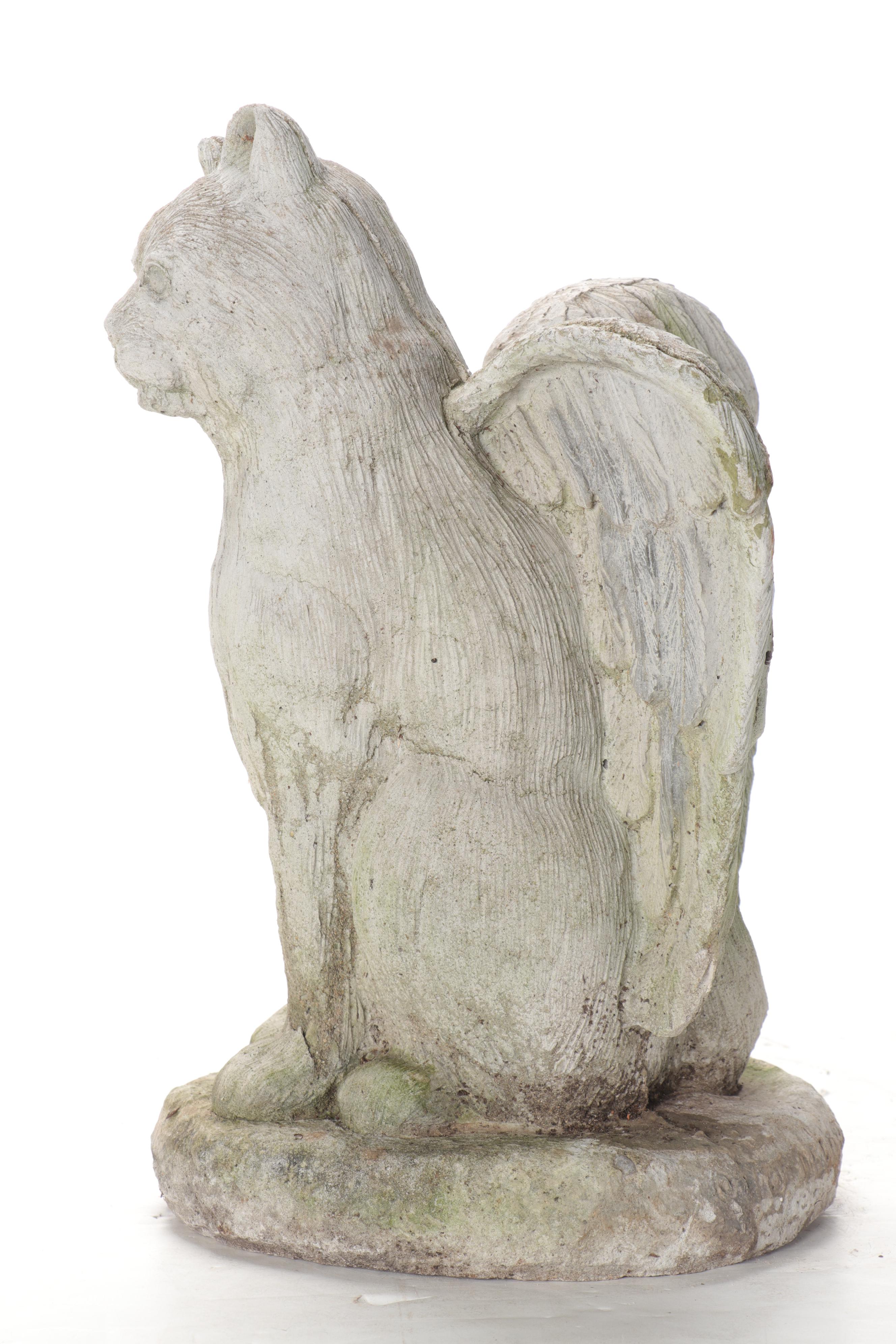 Cast Concrete Angel Cat Garden Statue