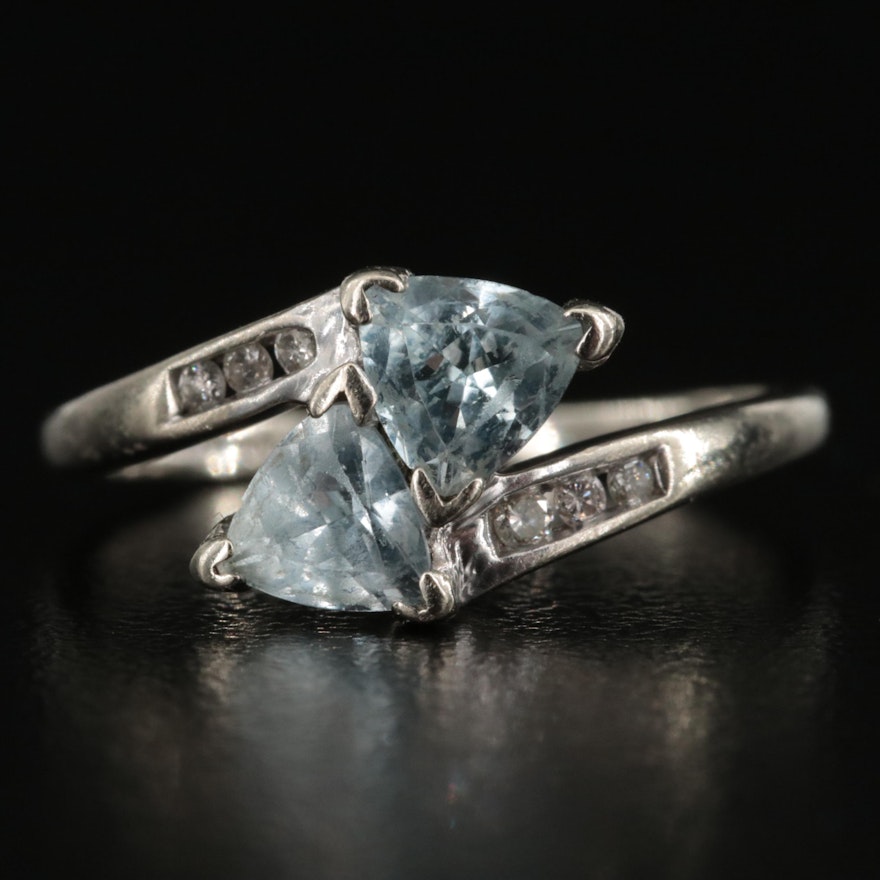 10K Aquamarine and Diamond Bypass Ring