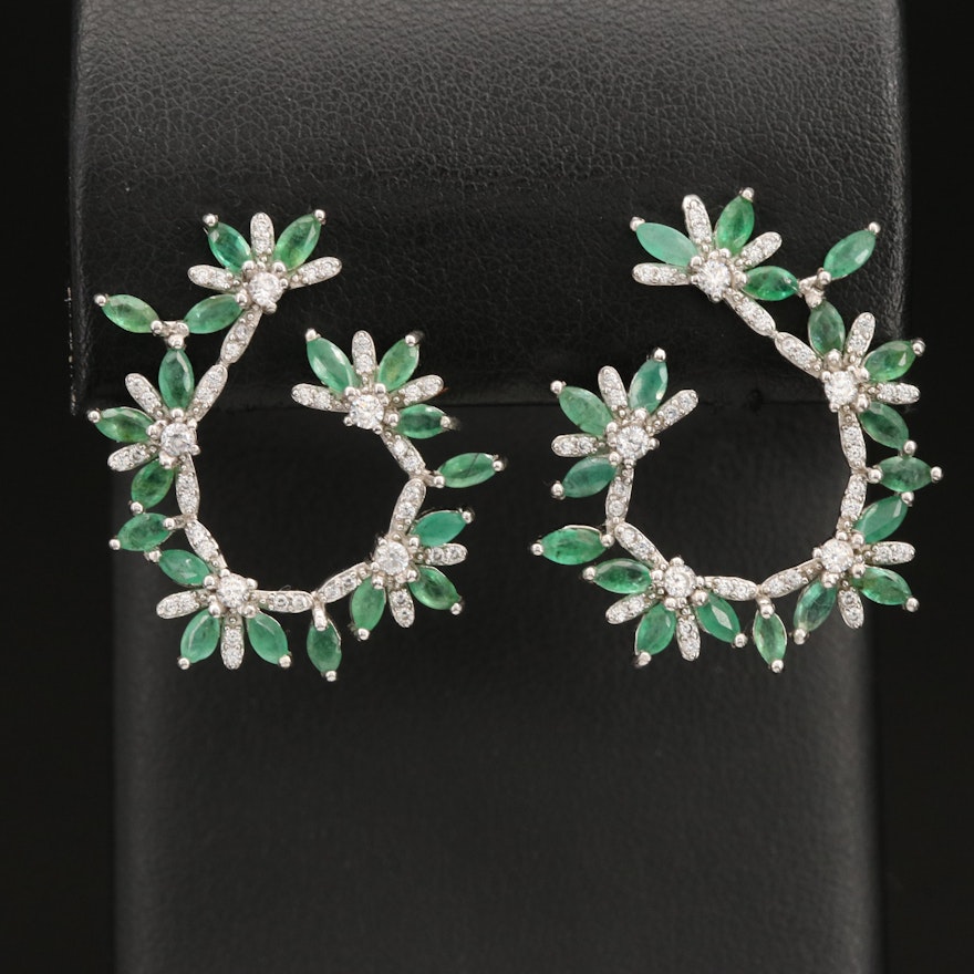 Sterling Emerald and Cubic Zirconia Drop Earrings