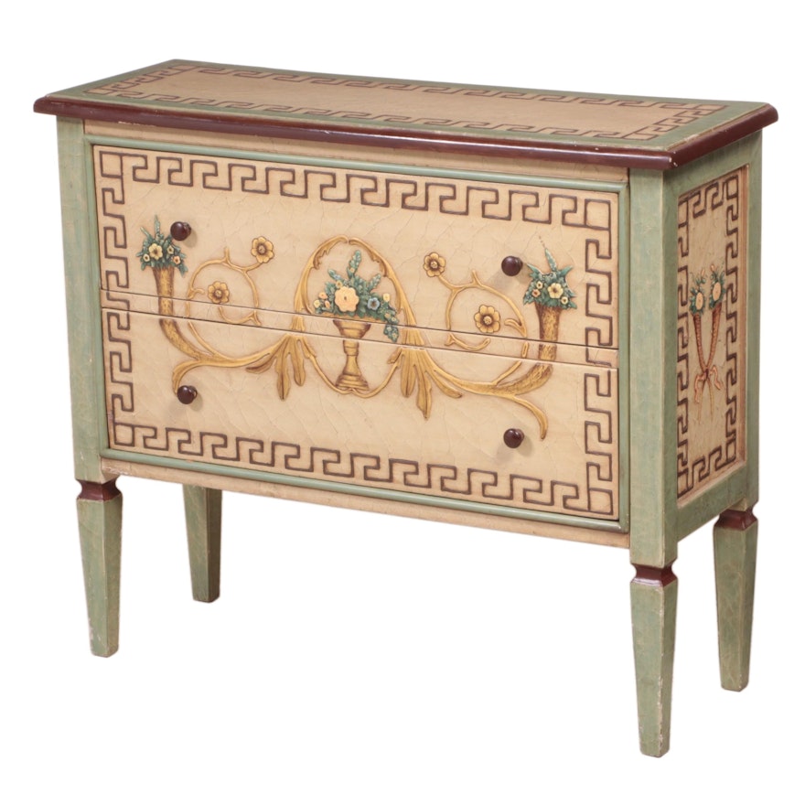 Neoclassical Style Polychrome-Decorated Two-Drawer Commode