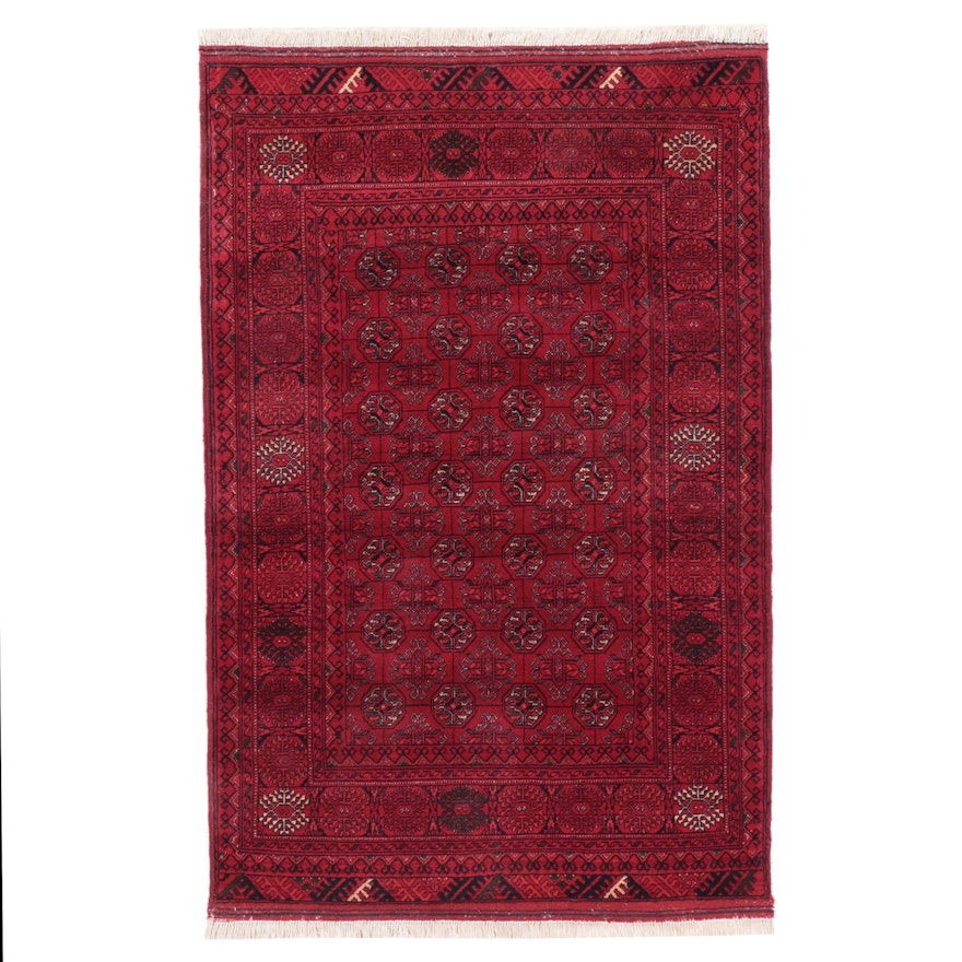 2'9 x 4'4 Hand-Knotted Afghan East Turkmen Gul Accent Rug
