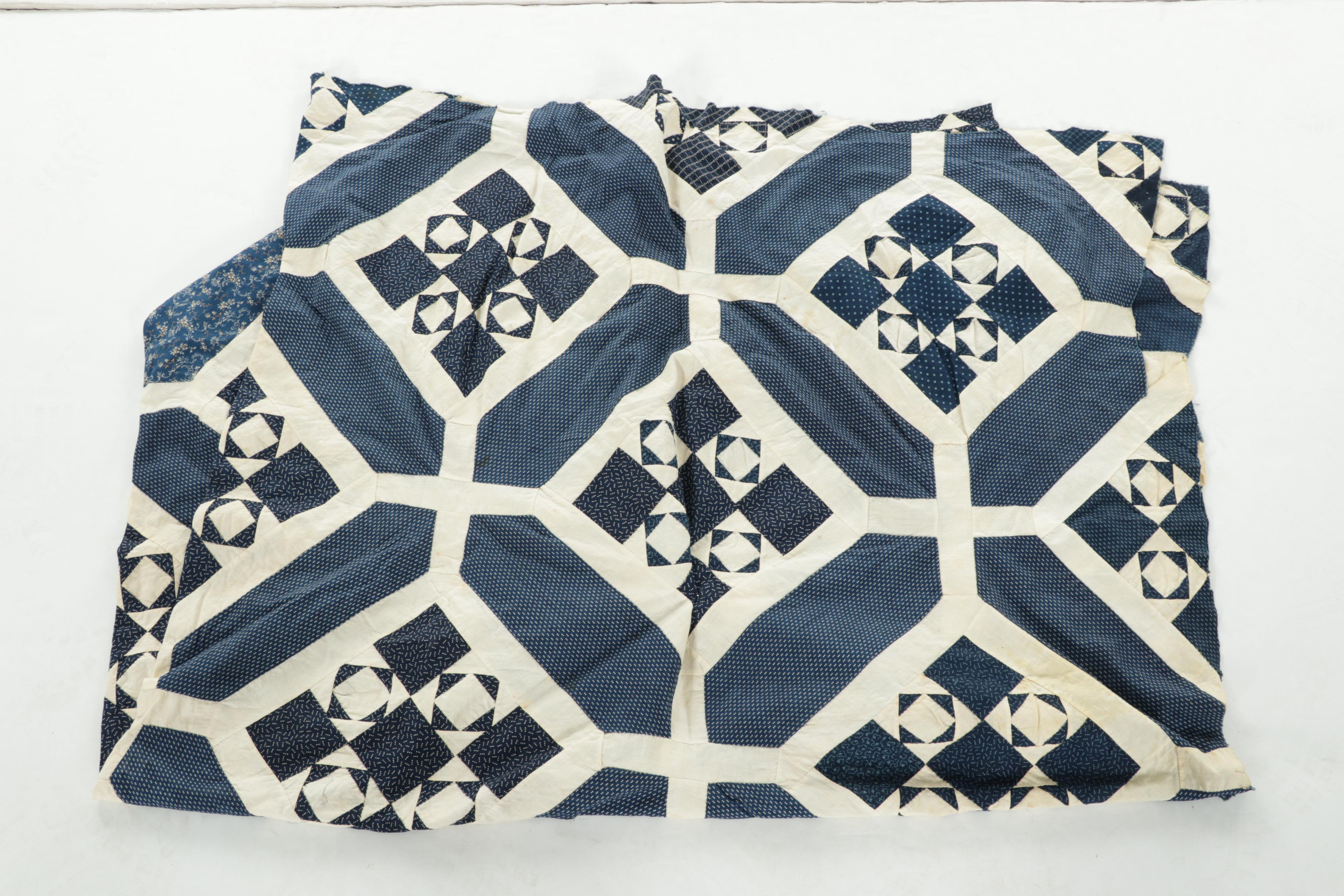 Embroidered Crib Quilt with Hand-Pieced Quilt Tops and Blocks, 20th Century